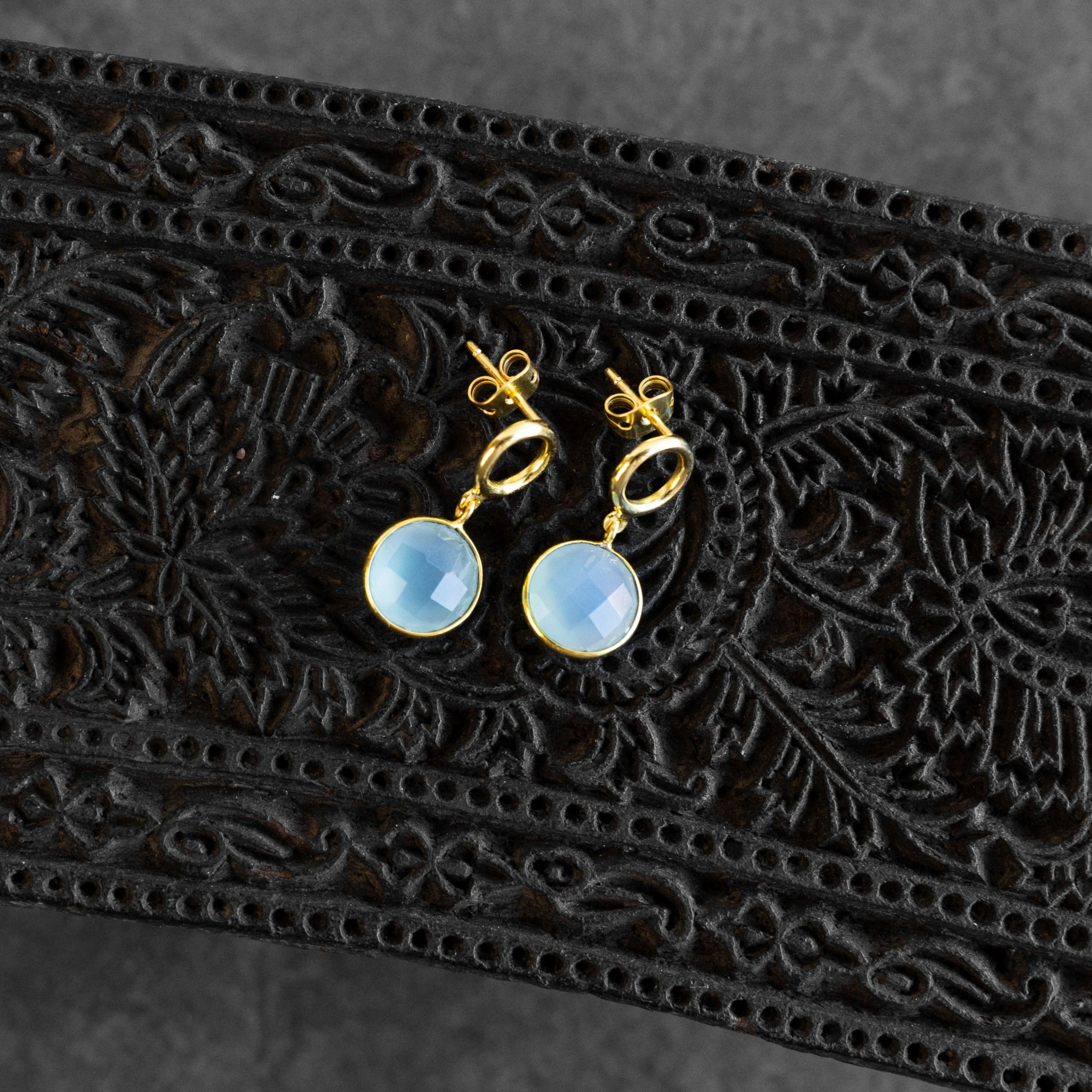 Sona Chalcedony Blue Gem Drop Earrings - Ten Thousand Villages