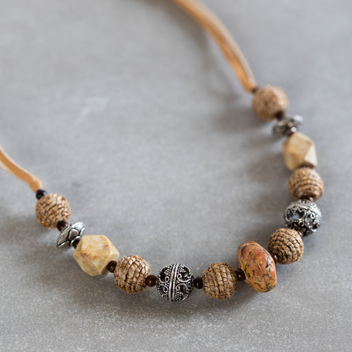 Shaalee Stone Bead & Leather Necklace