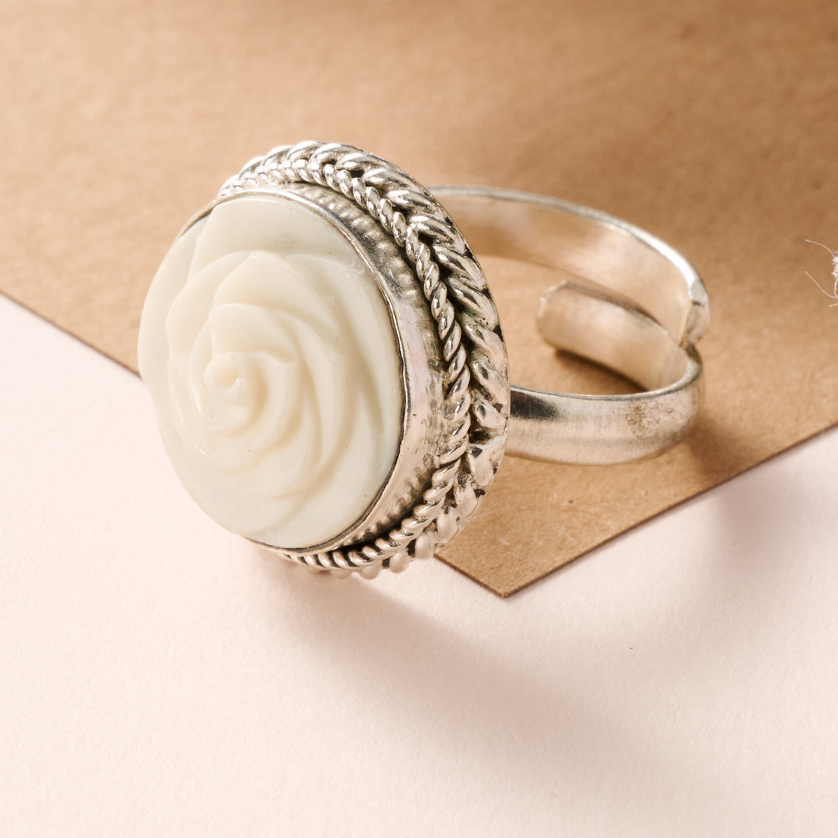 Bagaica Rose Carved Bone Ring - Ten Thousand Villages
