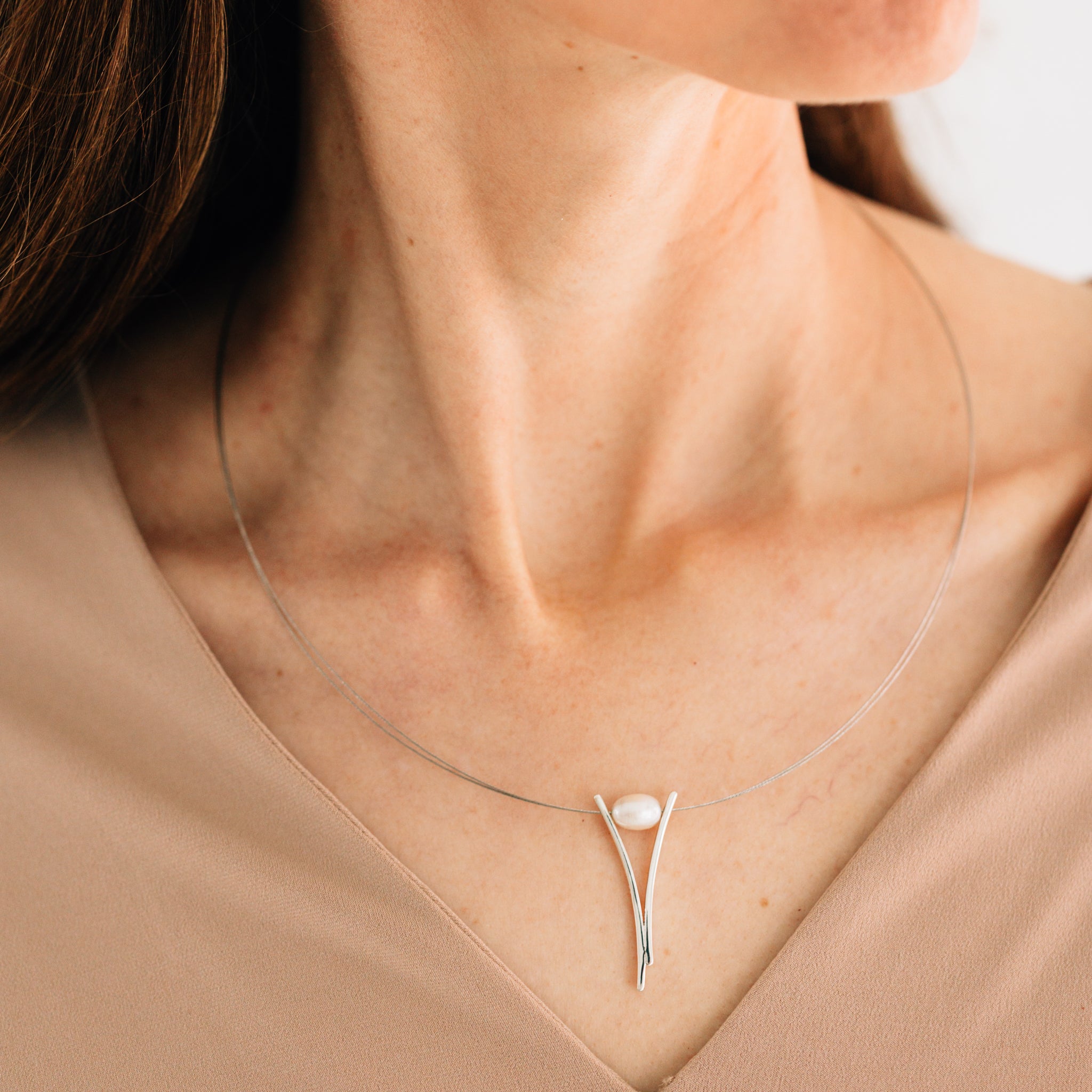 Ati Pearl Plunging V Silver Pendant Necklace - Ten Thousand Villages
