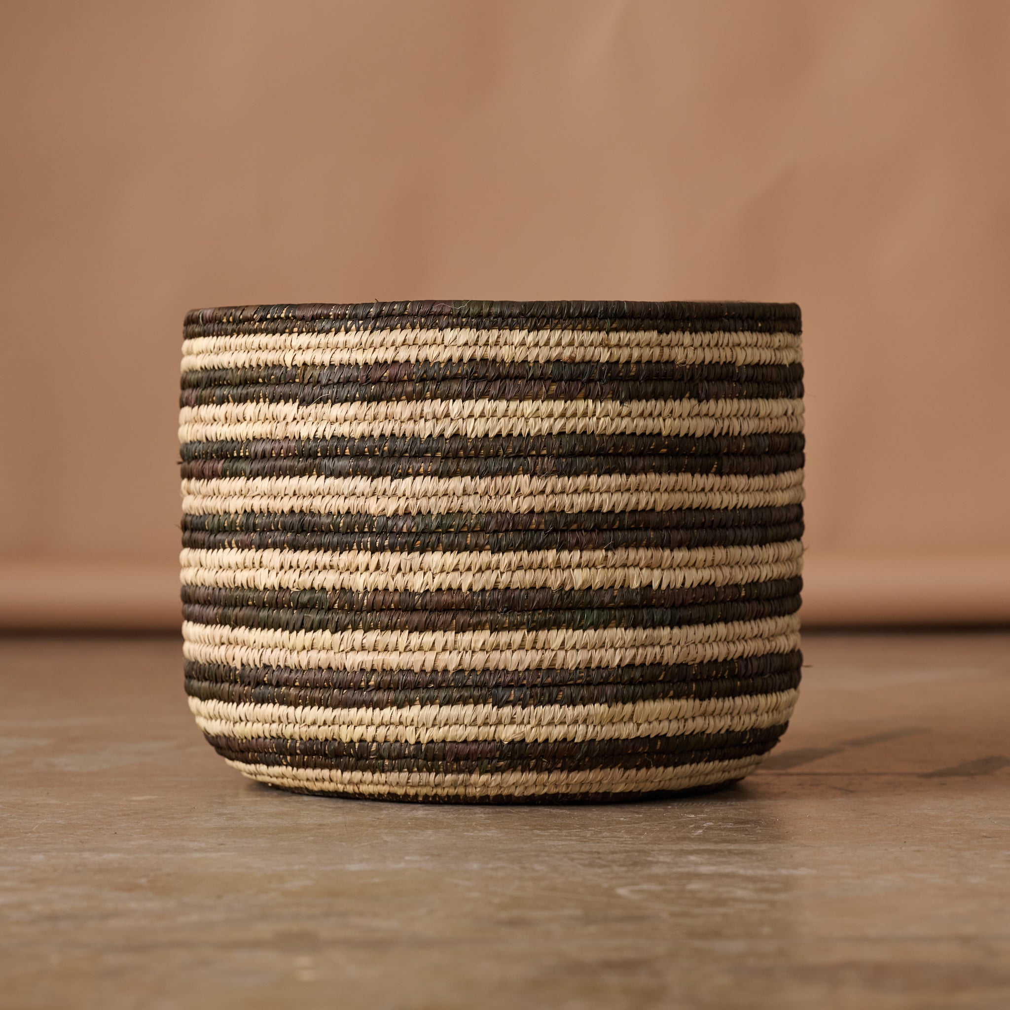 Brown Striped Palm Leaf Basket 17 - Ten Thousand Villages