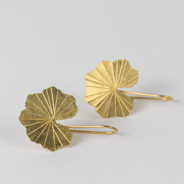 Lotus Leaf Drop Earrings in Brass 2