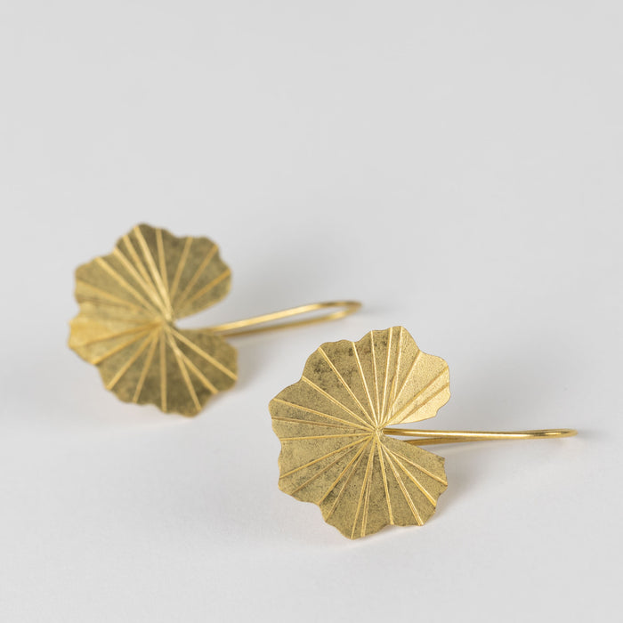 Lotus Leaf Drop Earrings in Brass 3