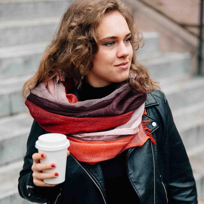 Meera Layered Wool Scarf - Reds - Default Title (6839700) 2