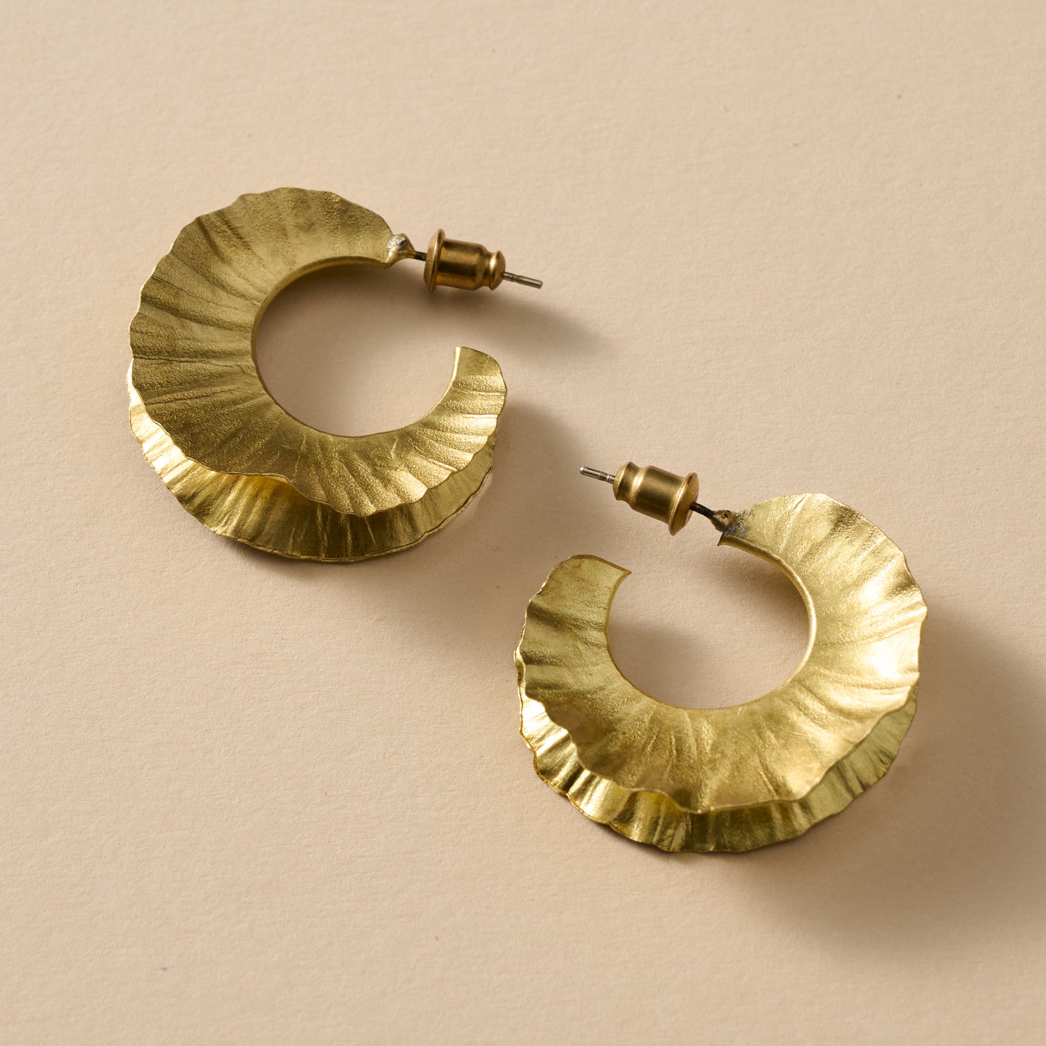 Usha Brass Ruffle Post Earrings - Ten Thousand Villages