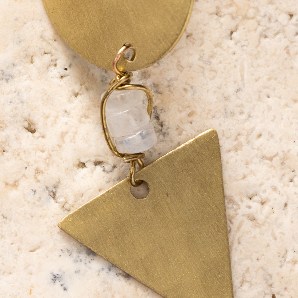 Prateek Brass and Moon Stone Earrings - Ten Thousand Villages