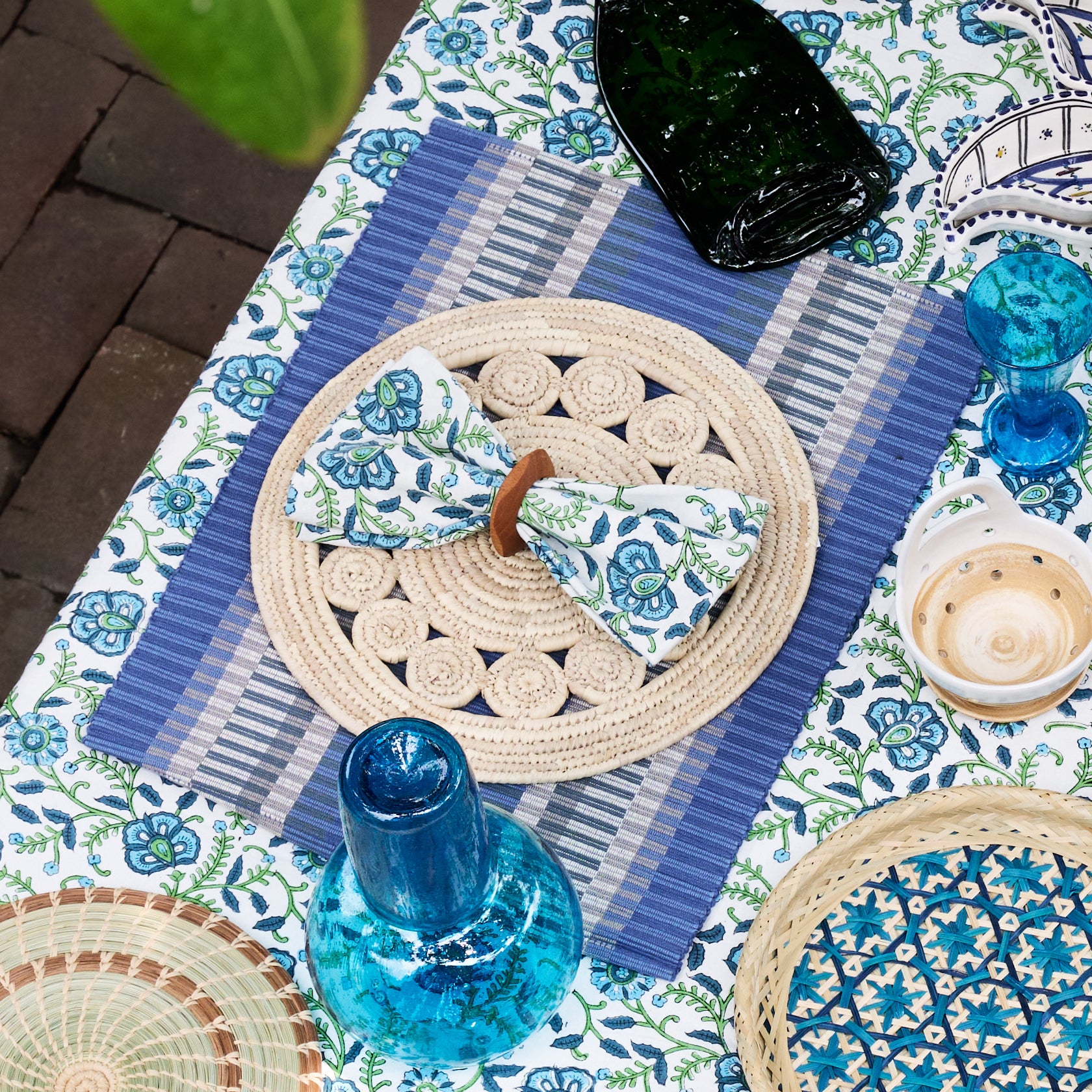 Khana Handloomed Cotton Placemat Set of 2 - Blue - Ten Thousand Villages