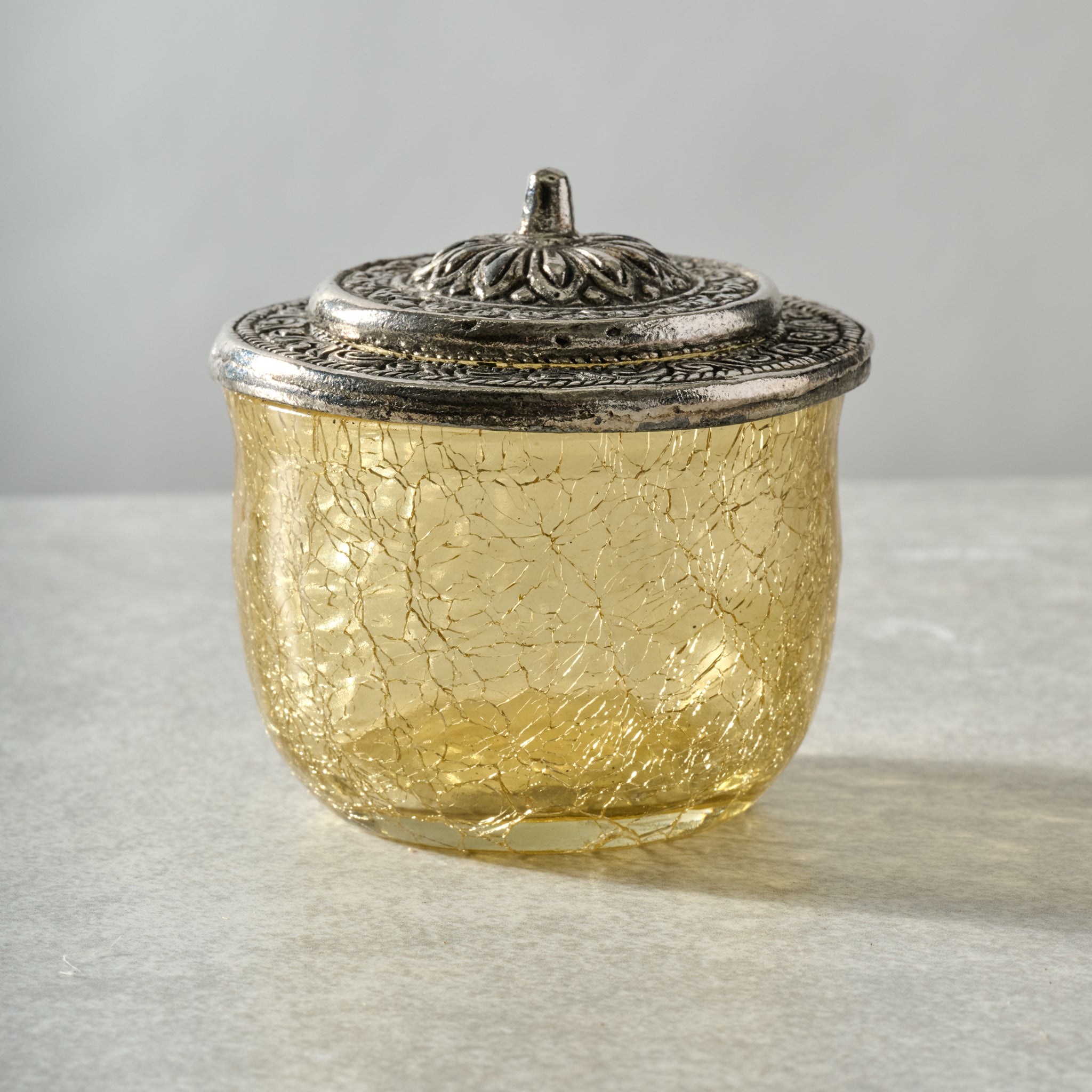 Ria Crackle Glass Jar - Pastel Yellow - Ten Thousand Villages