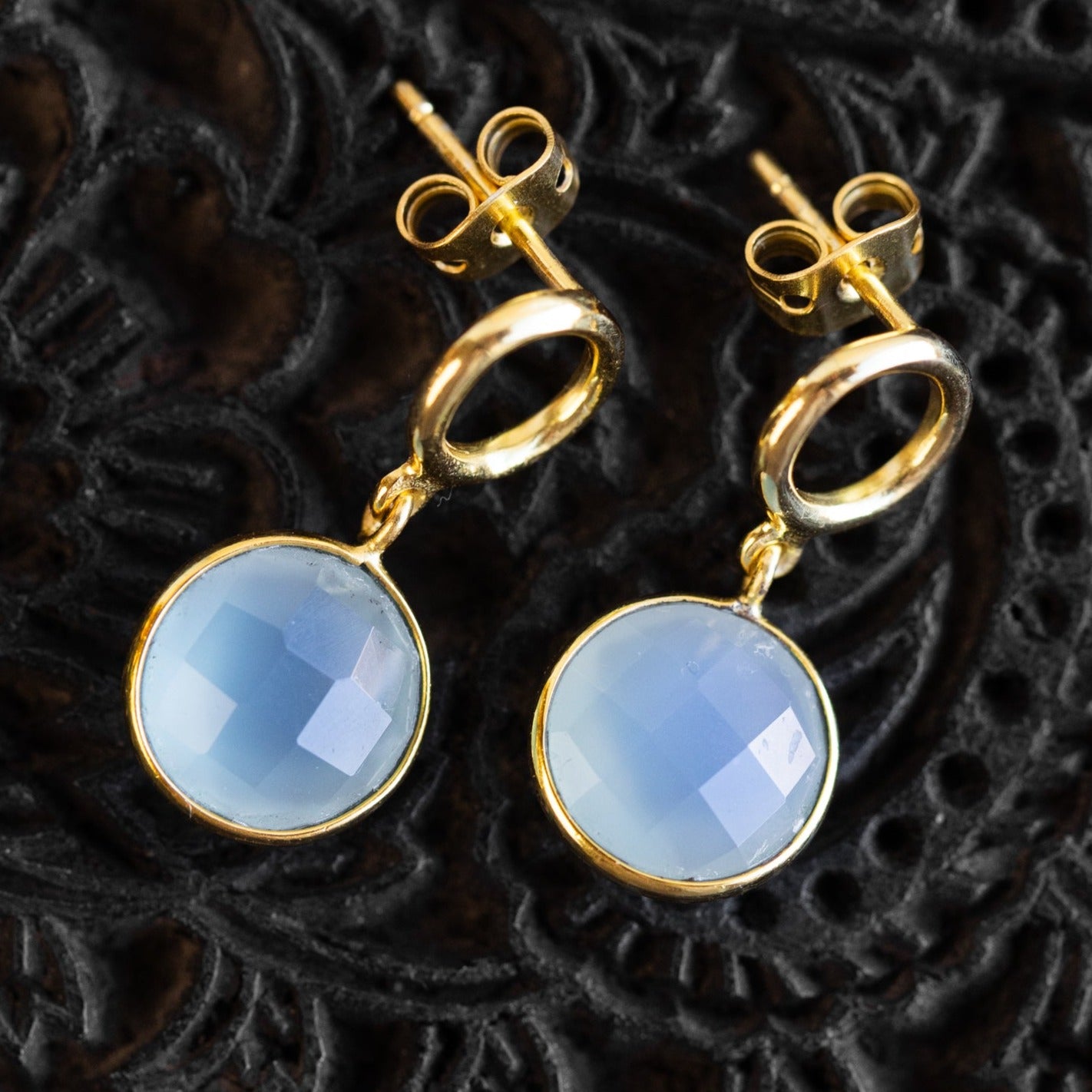 Sona Chalcedony Blue Gem Drop Earrings - Ten Thousand Villages