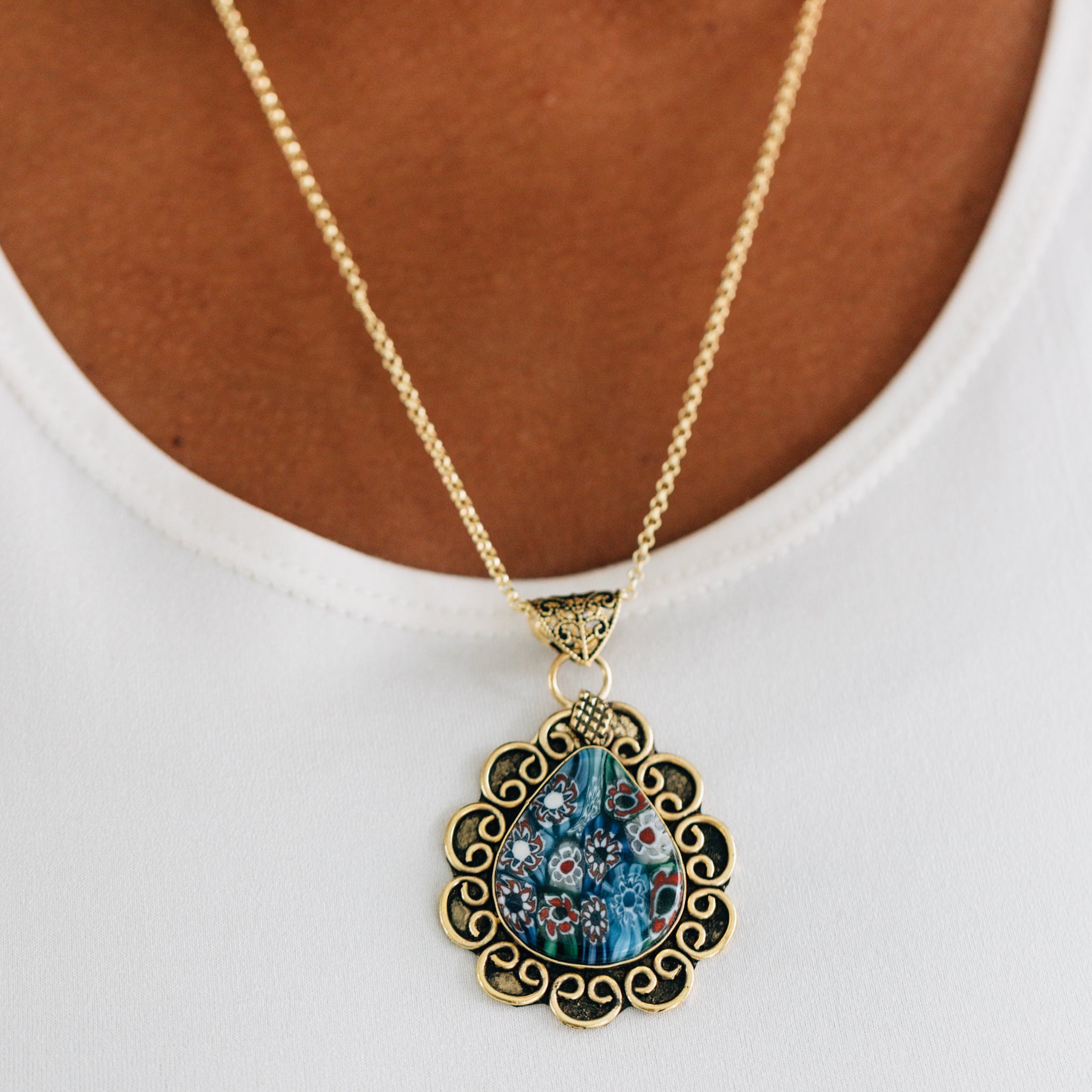 Anya Brass Teardrop Pendant Necklace - Ten Thousand Villages