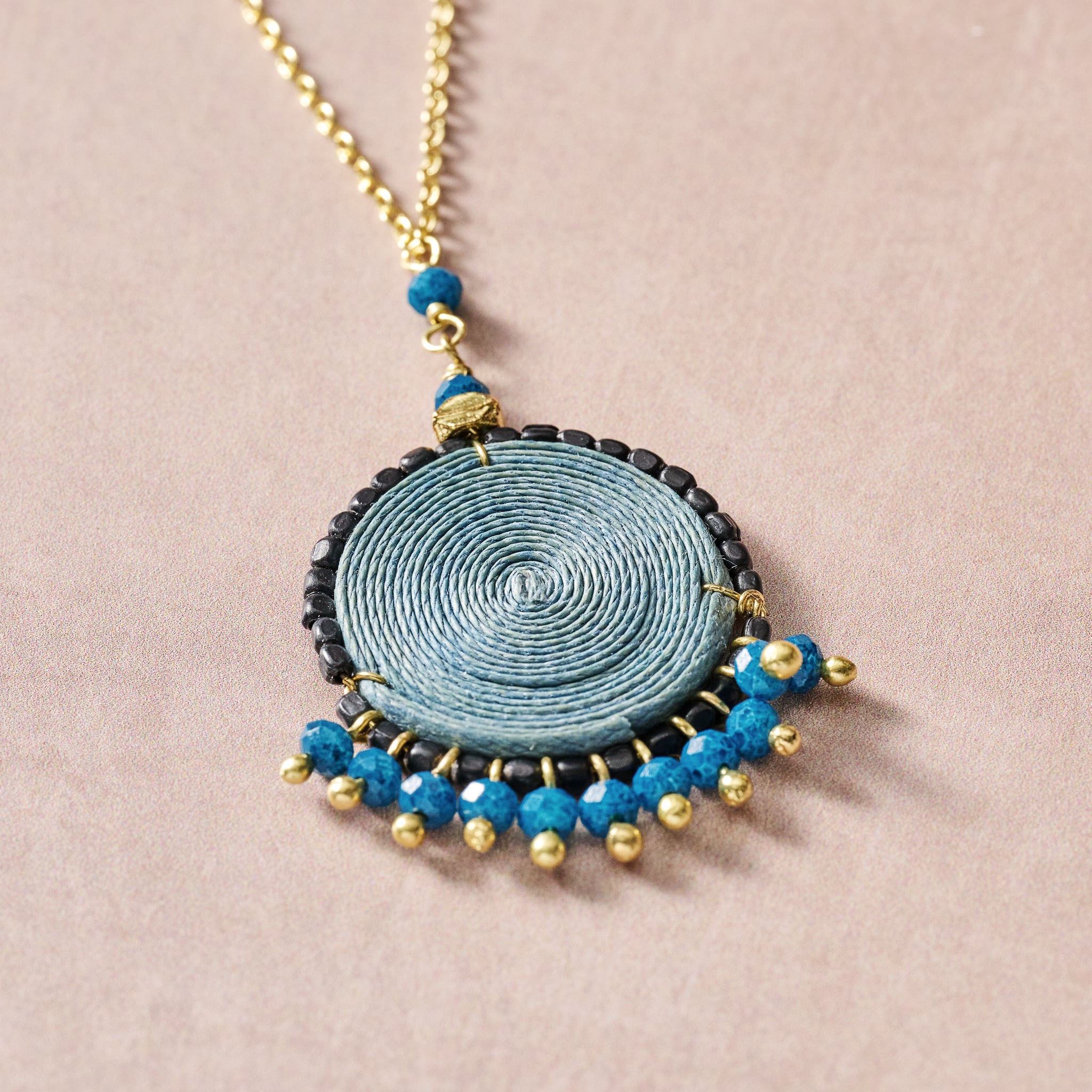 Meera Blue Beaded Pendant Necklace - Ten Thousand Villages