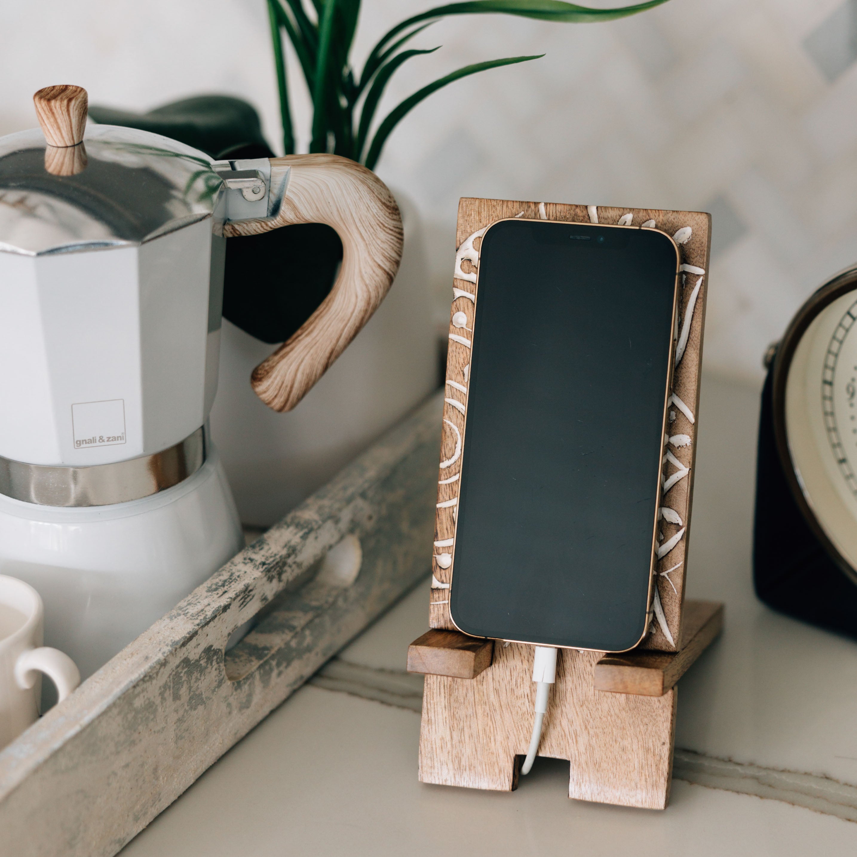 Vasai Mango Wood Phone Stand - Tree of Life - Ten Thousand Villages