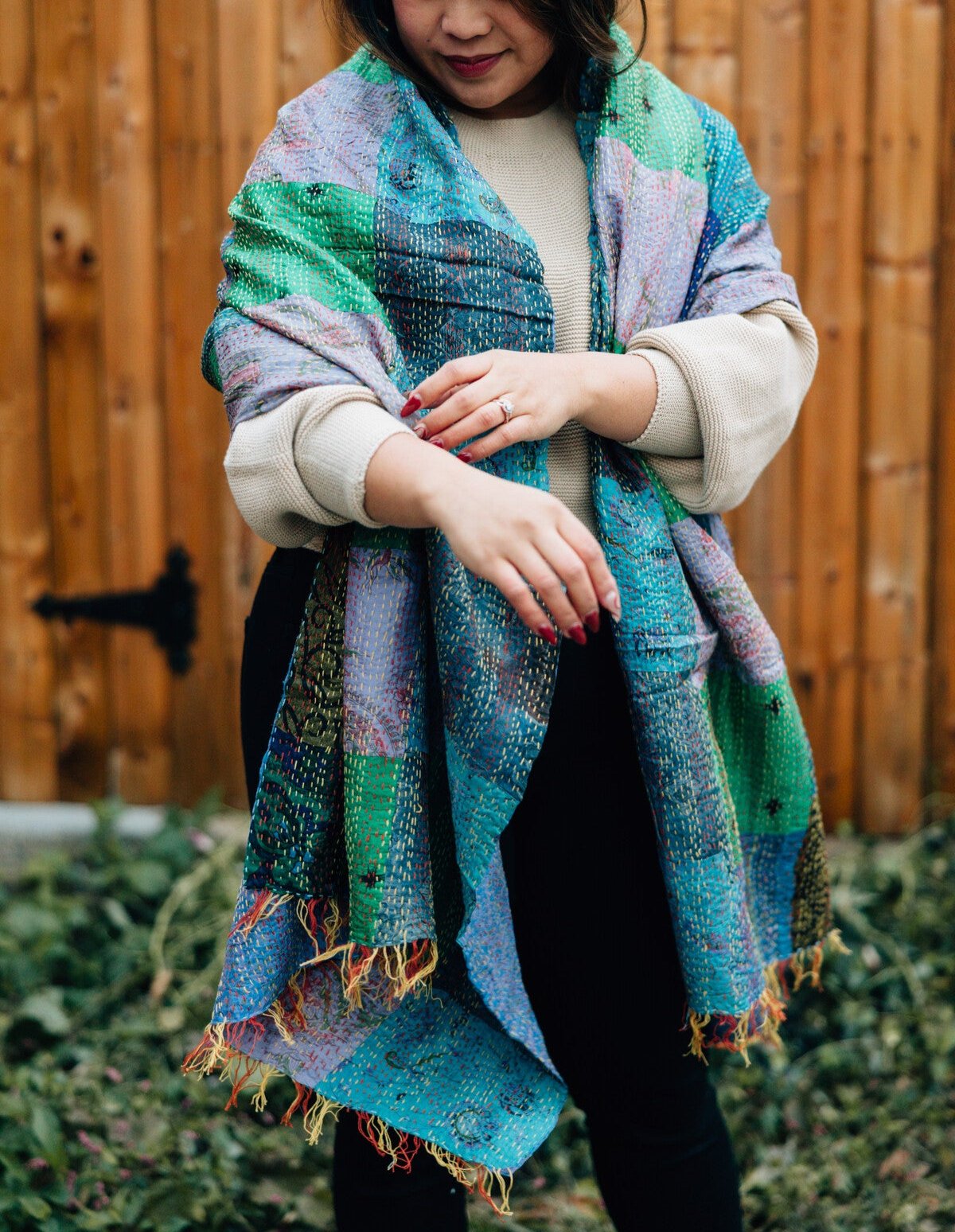 Patchwork Kantha Silk Shawl - Ten Thousand Villages