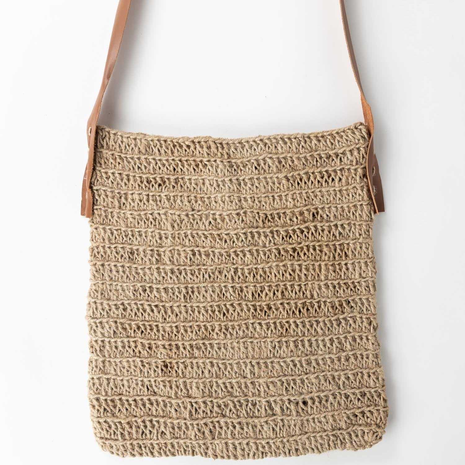 Crochet Jute Shoulder Bag - Leather Strap - Ten Thousand Villages