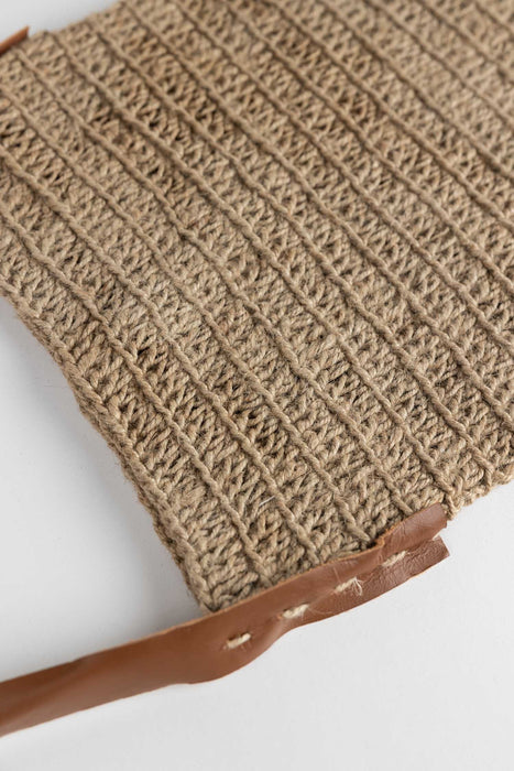 Crochet Jute Shoulder Bag - Leather Strap 4