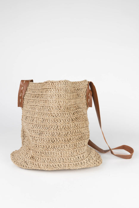 Crochet Jute Shoulder Bag - Leather Strap 5