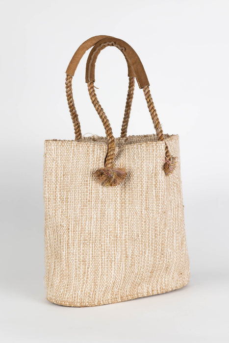 Jute & Cotton Tote with Leather Handles 4