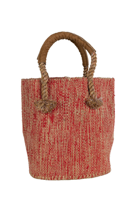 Jute & Cotton Bucket Bag - Red 1