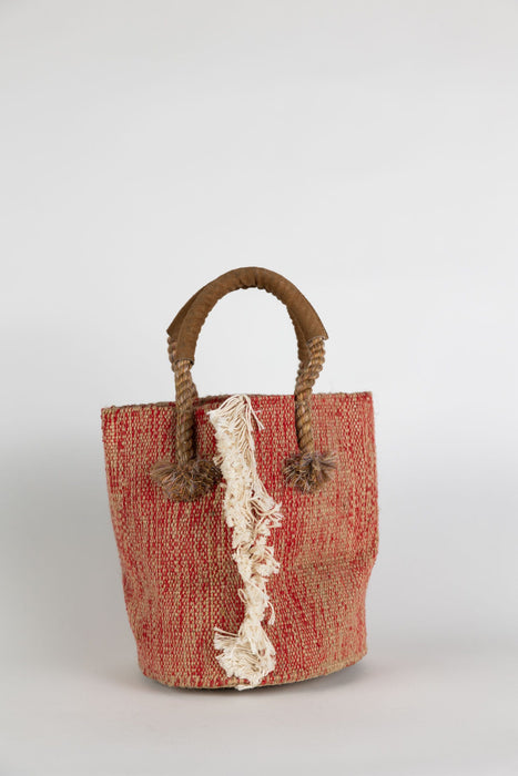 Jute & Cotton Bucket Bag - Red 4