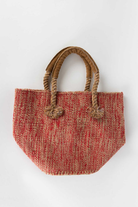Jute & Cotton Bucket Bag - Red 6