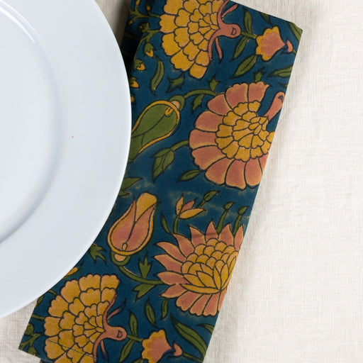 Aanand Floral Cotton Napkin - Teal