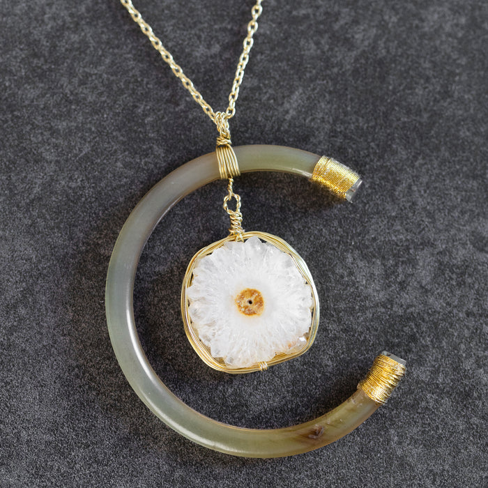 Celestial Reclaimed Horn & Geode Pendant Necklace 1