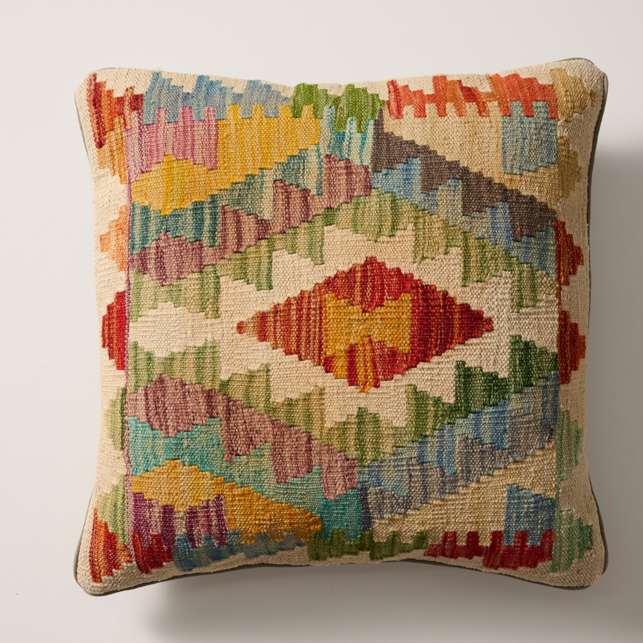 Kilim Natural Dye Pillow Cover - Tan and Beige