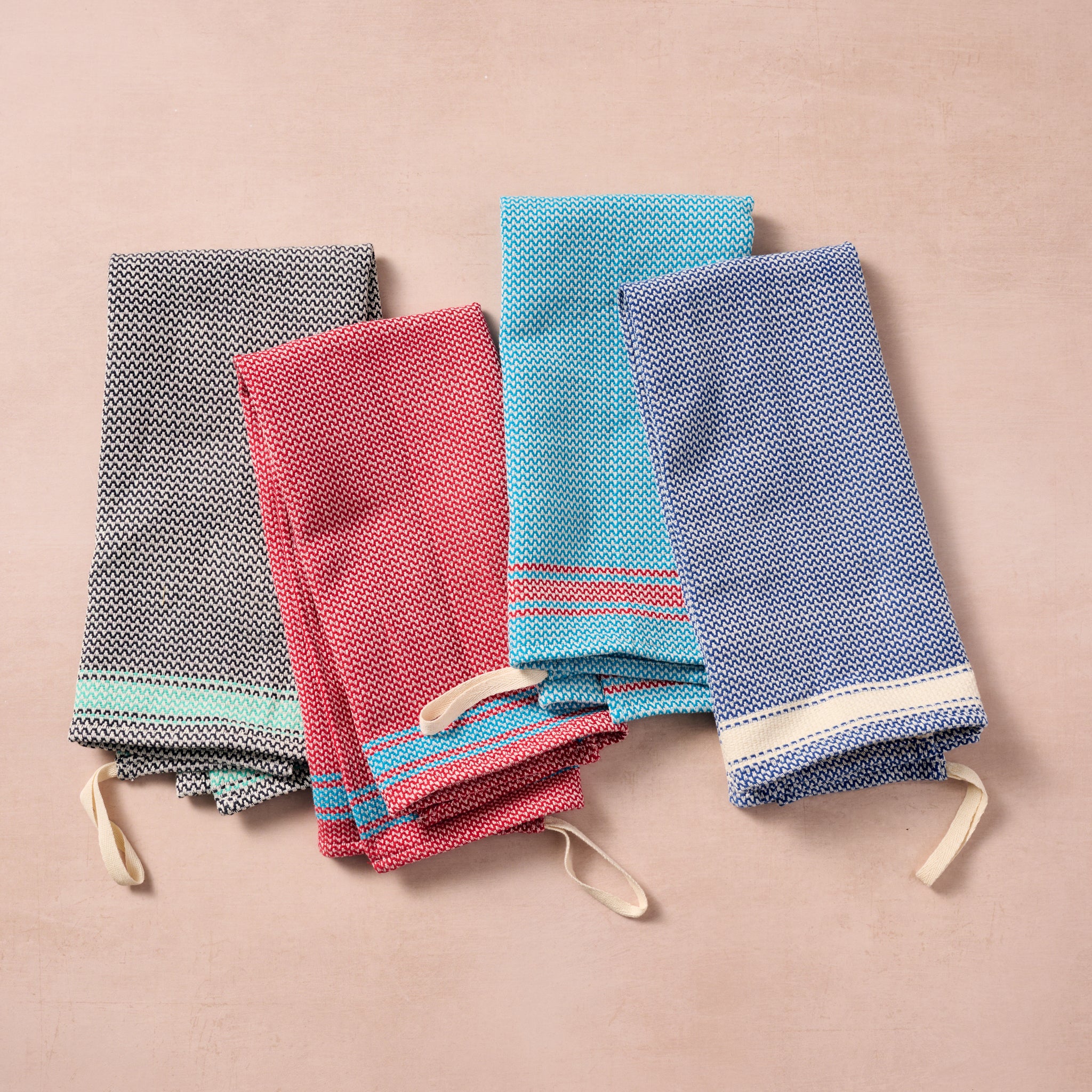 Matbakh Cotton Tea Towel - Aqua with Red