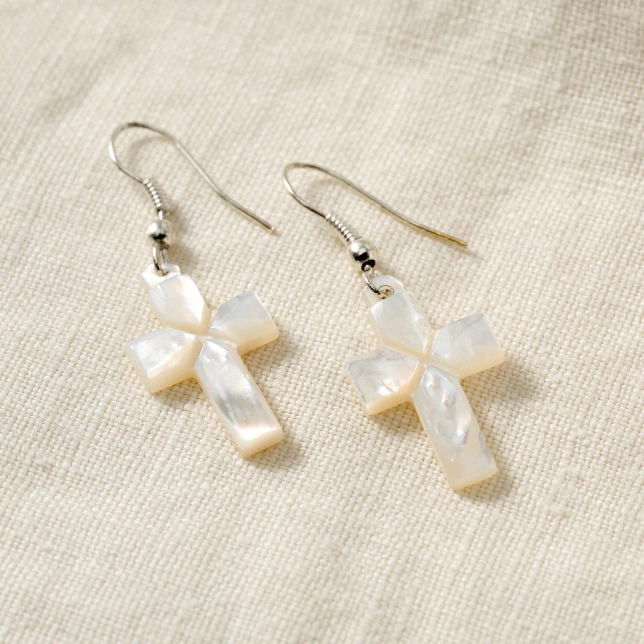 Mother of Pearl Cross Drop Earrings - Ten Thousand Villages