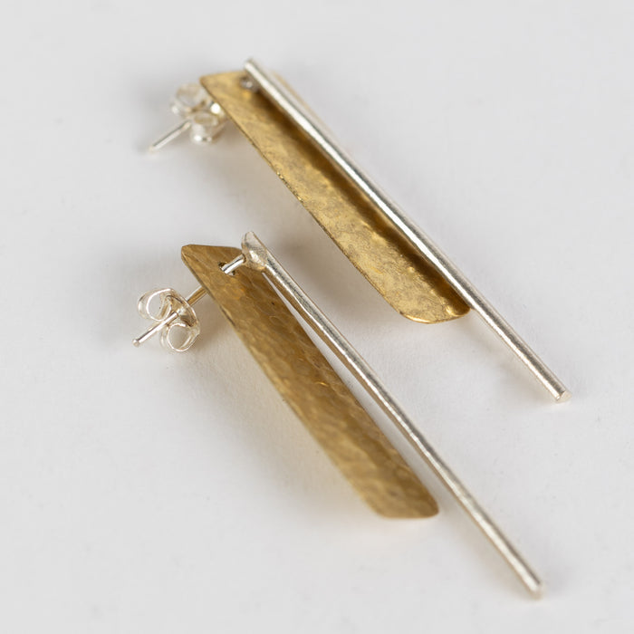 Silver Brass Bar Drop Earrings - Convertible 2