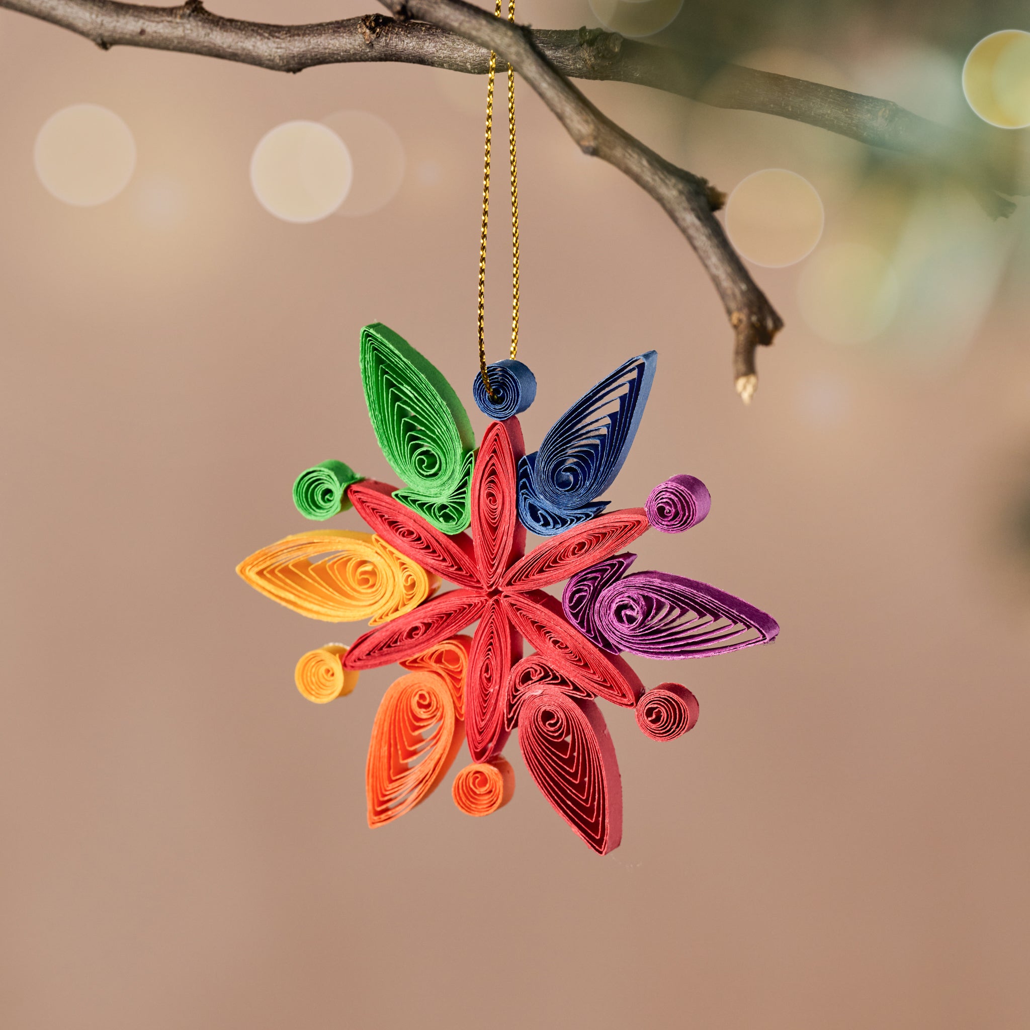 Rainbow Snowflake Quilled Ornament