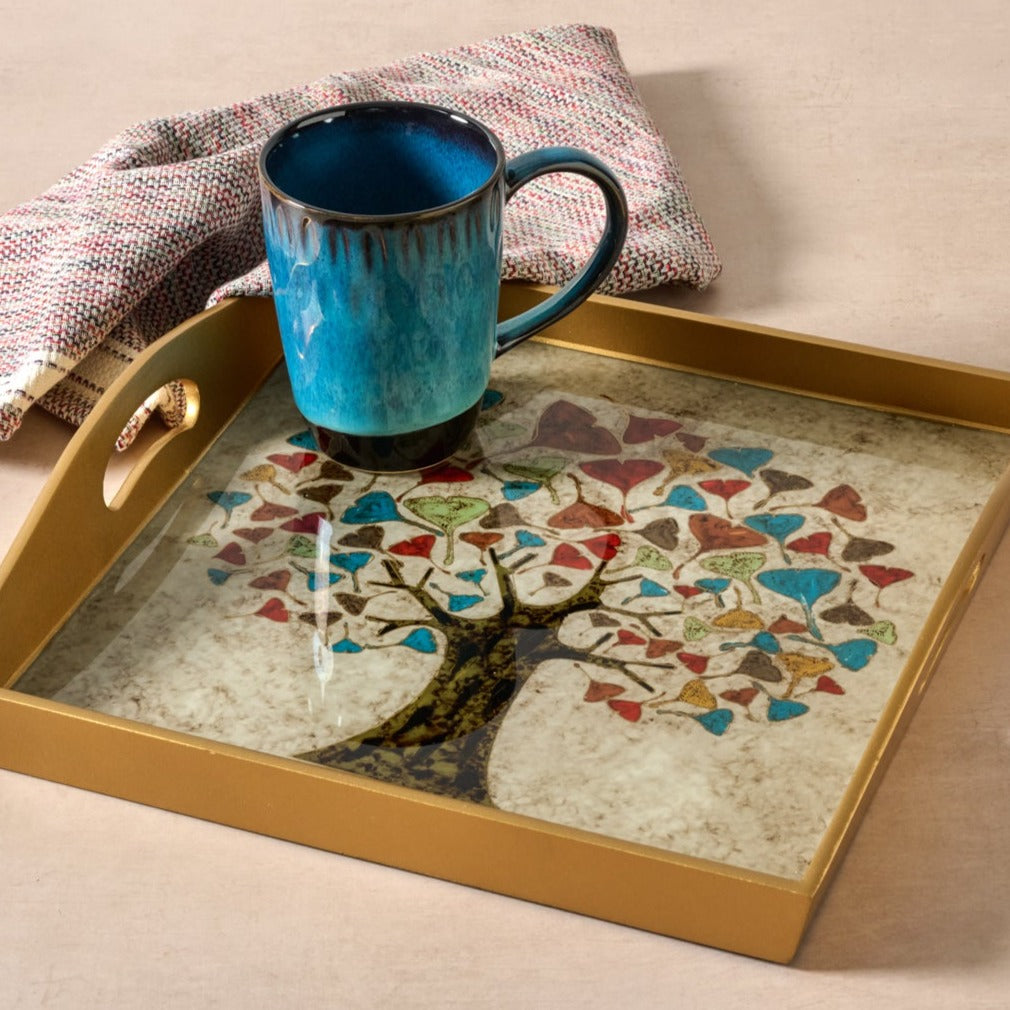 Ginkgo Tree Reverse Painted Tray - Ten Thousand Villages
