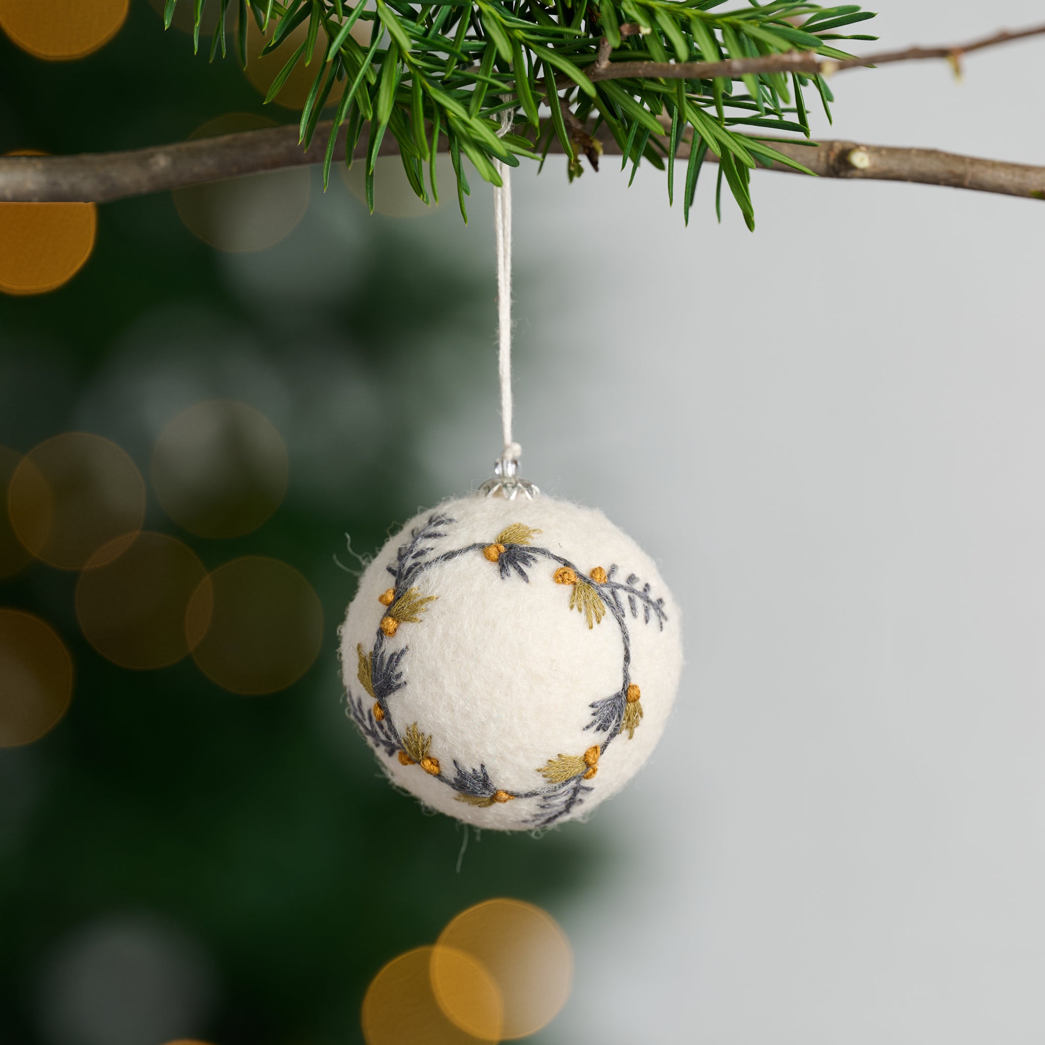 Lovely Wreath Embroidered Felt Ball Ornament - Ten Thousand Villages