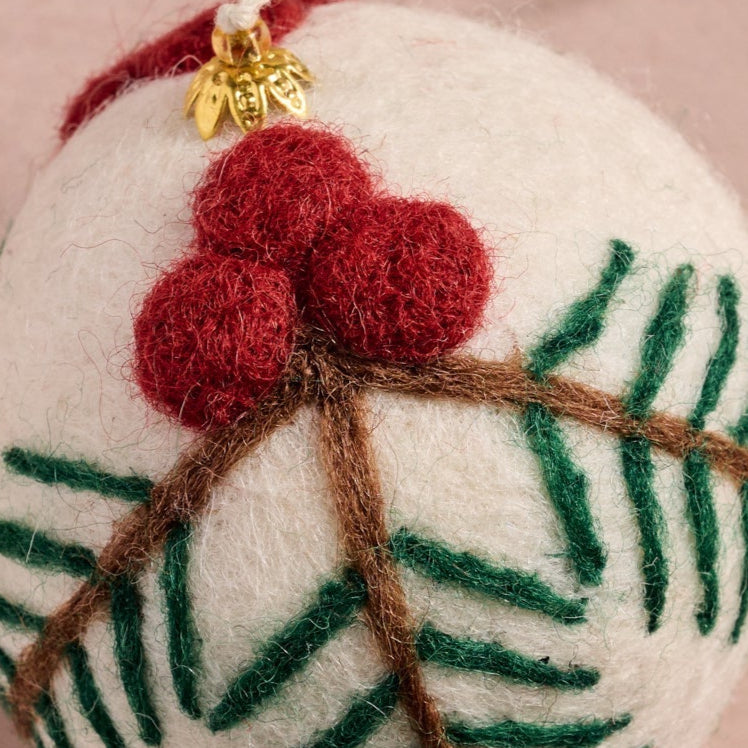 Utsava Wool Holly Ball Ornament