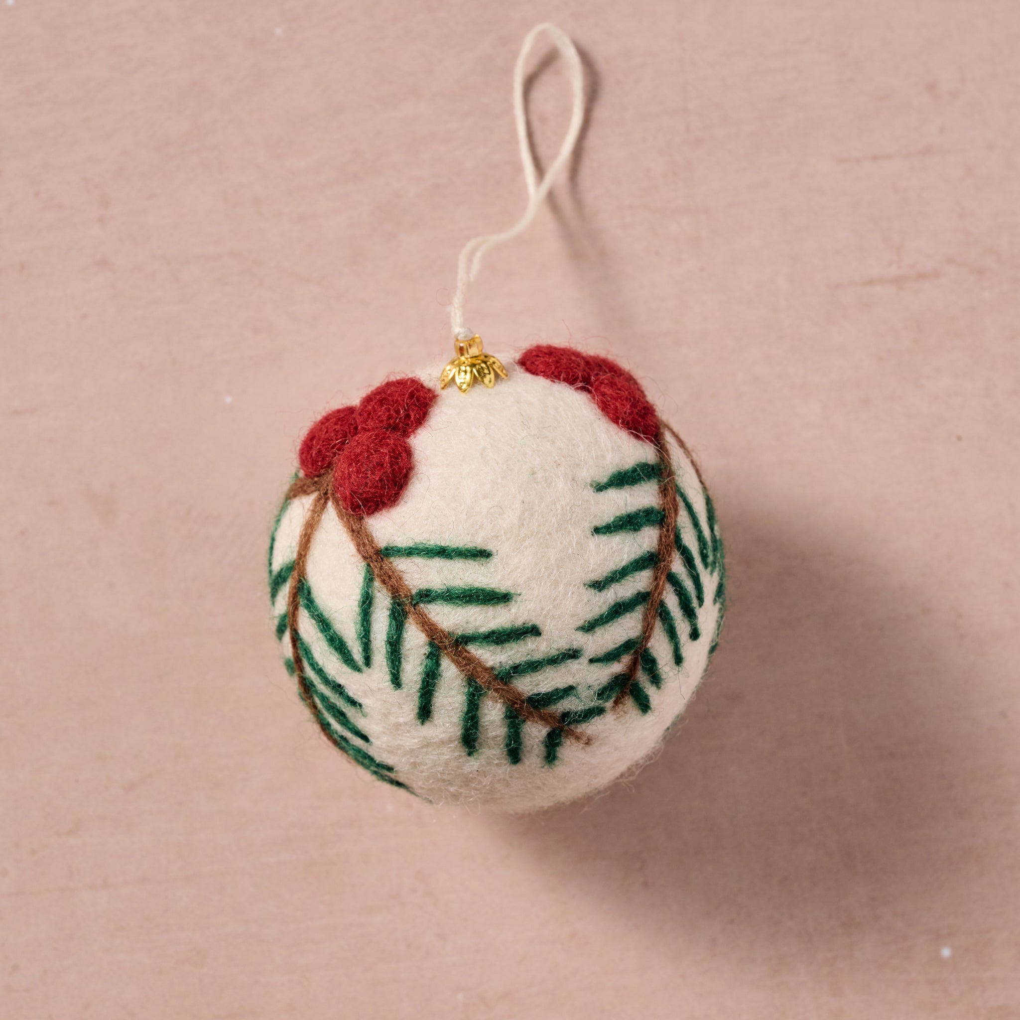 Utsava Wool Holly Ball Ornament