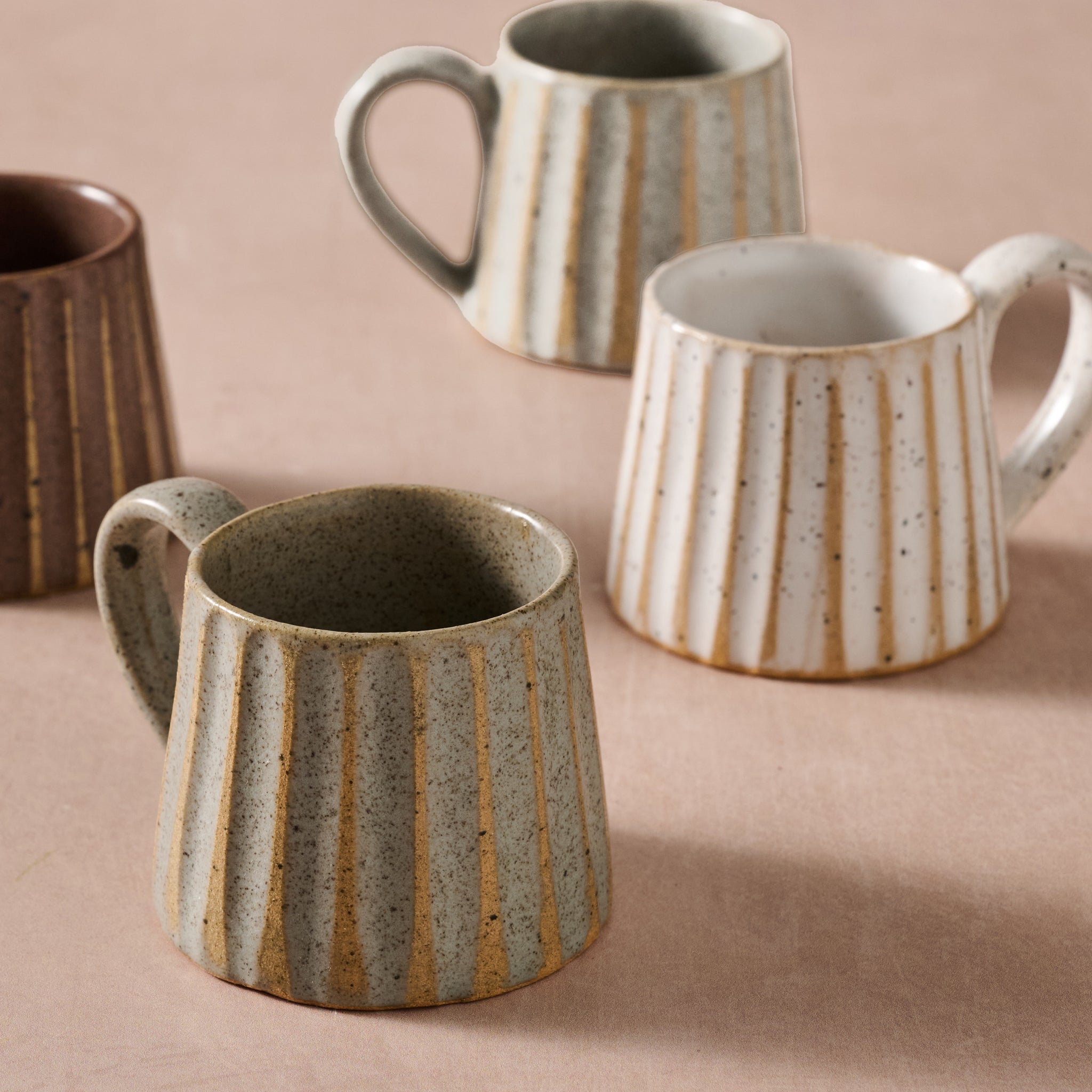Sundara Conical Fluted Ceramic Espresso Mugs - Set of 4