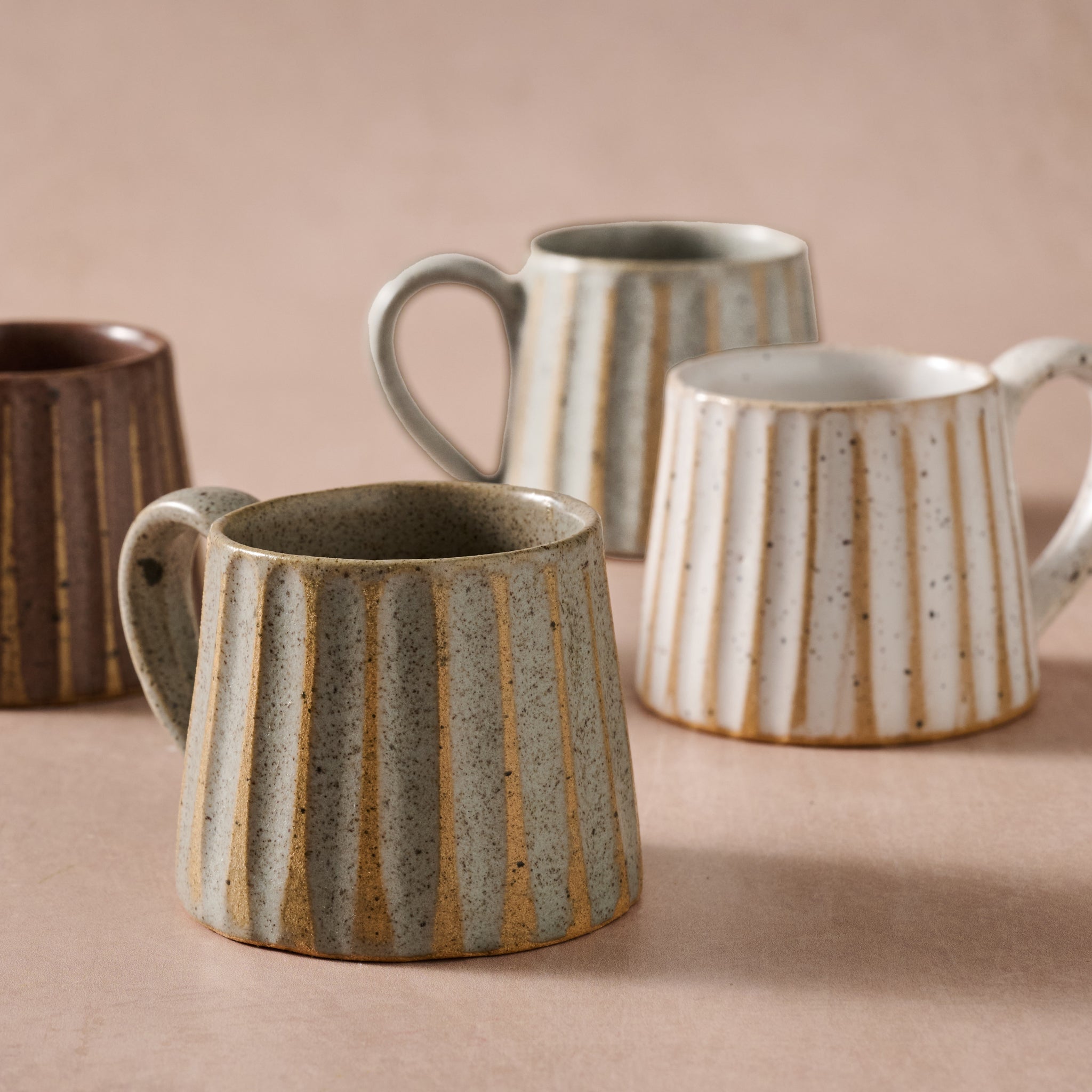 Sundara Conical Fluted Ceramic Espresso Mugs - Set of 4