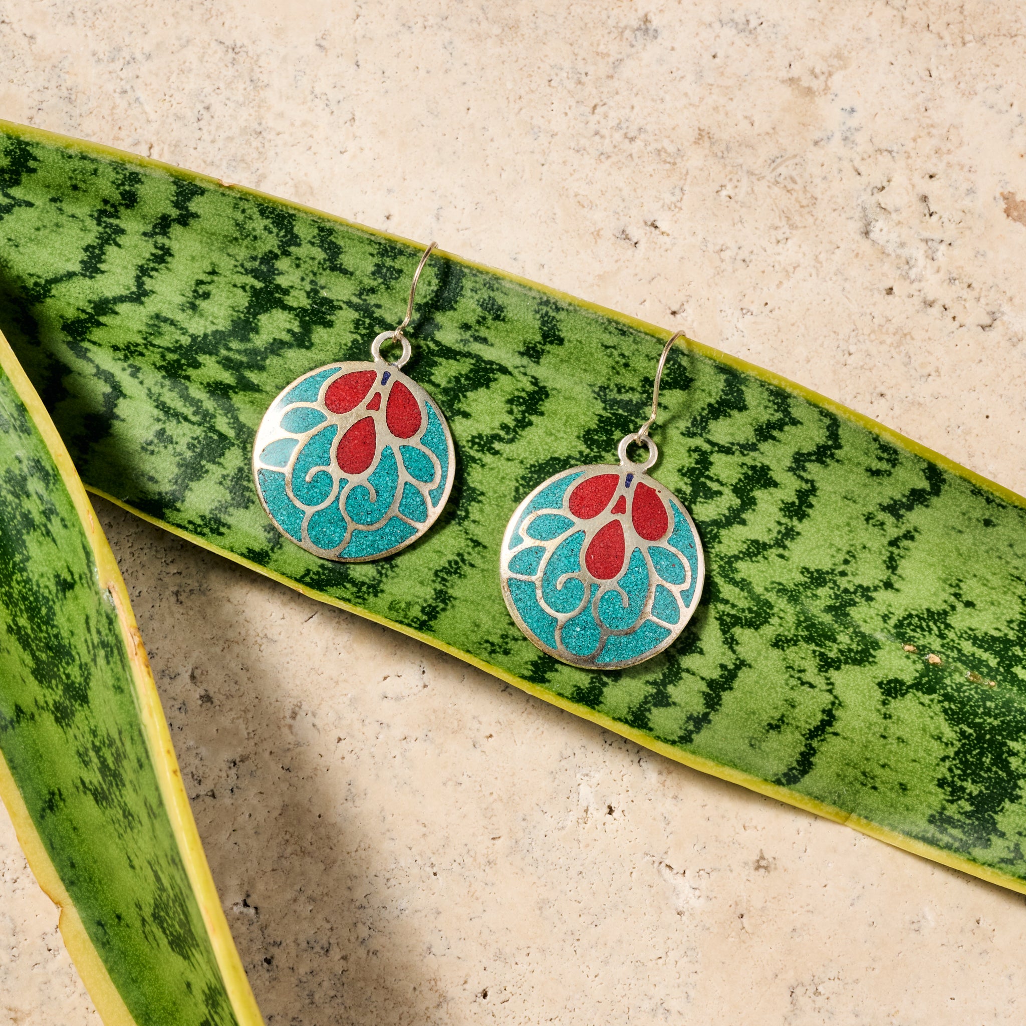 Mayura Teal & Red Dangle Earrings
