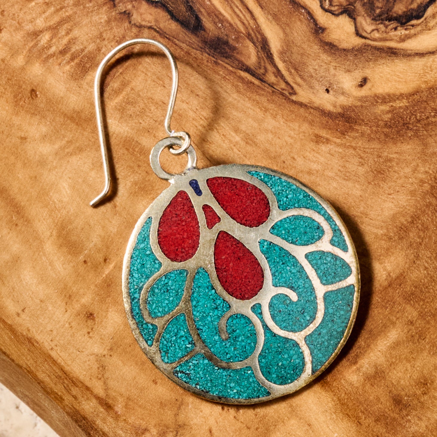 Mayura Teal & Red Dangle Earrings