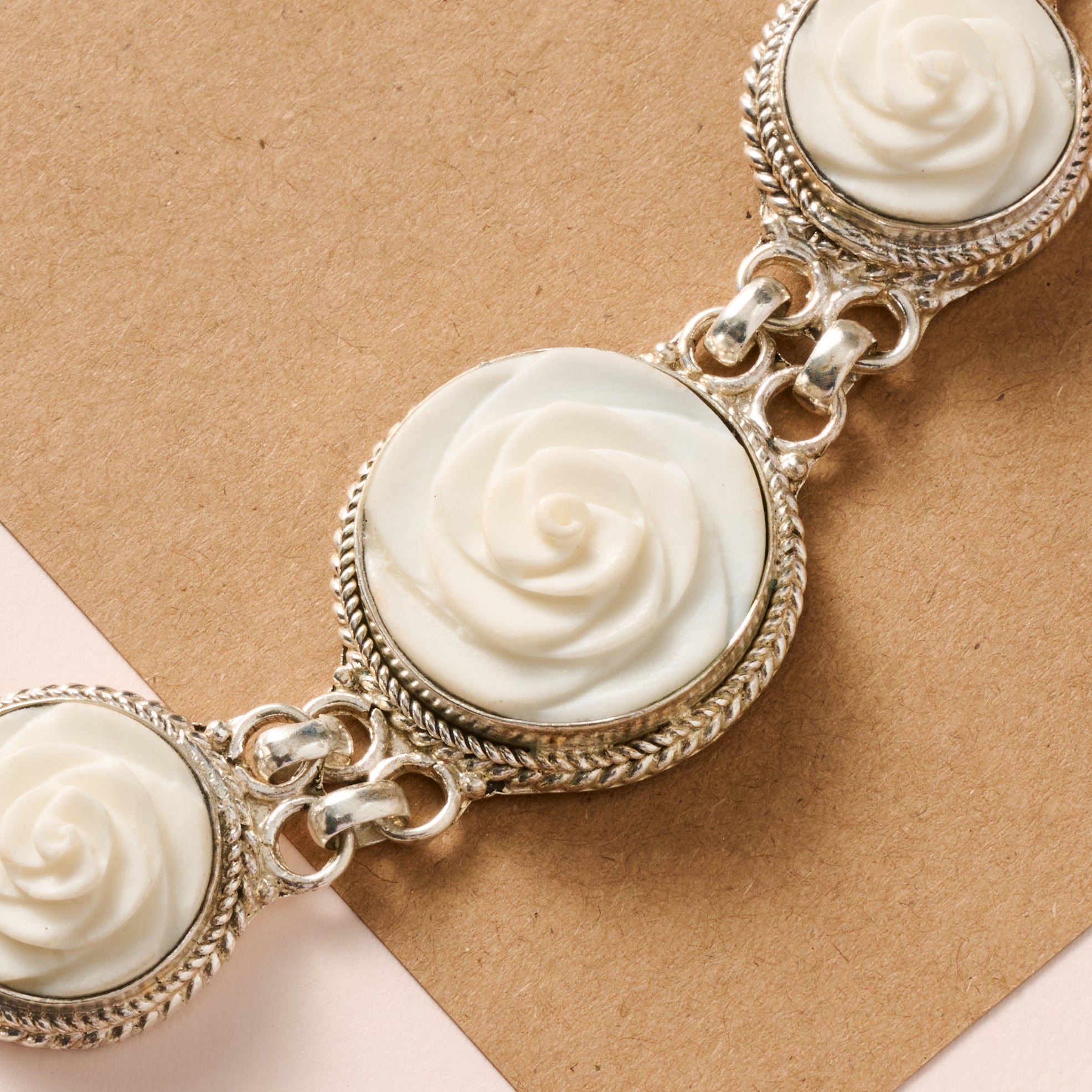 Bagaica Rose Carved Bone Bracelet