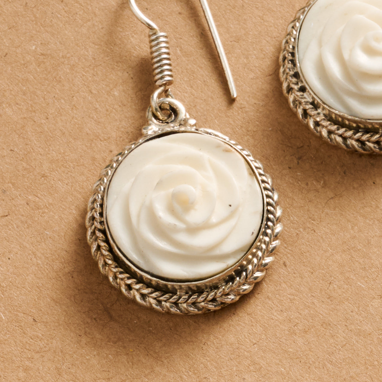 Bagaica Rose Carved Bone Earrings
