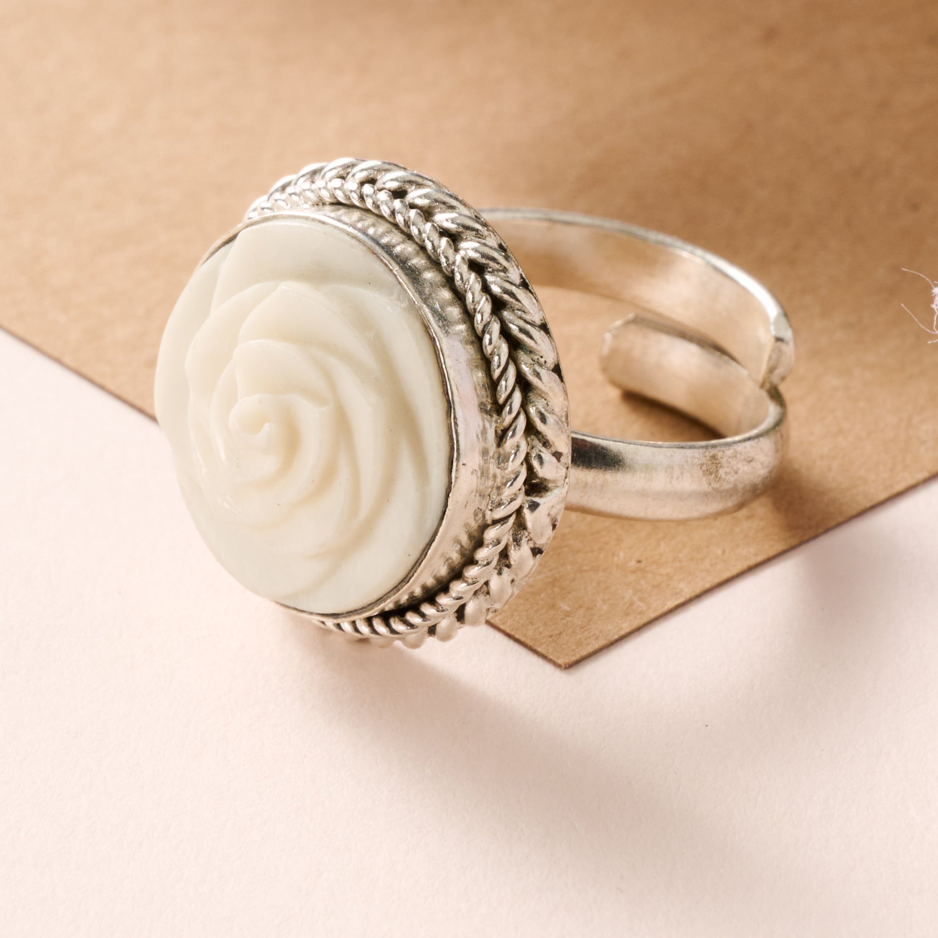 Bagaica Rose Carved Bone Ring