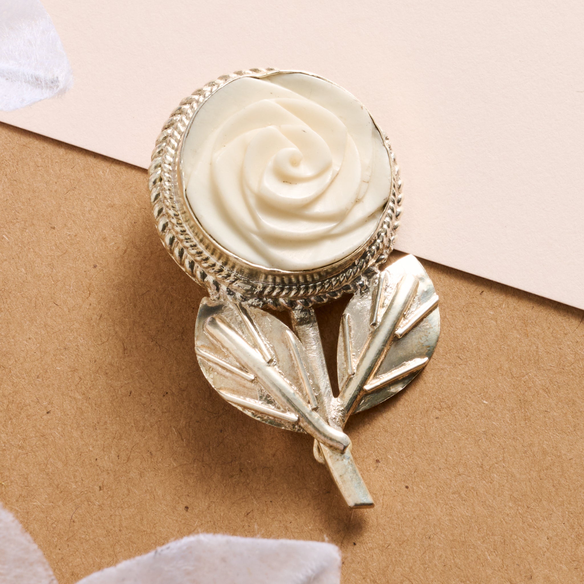 Bagaica Rose Carved Bone Pin