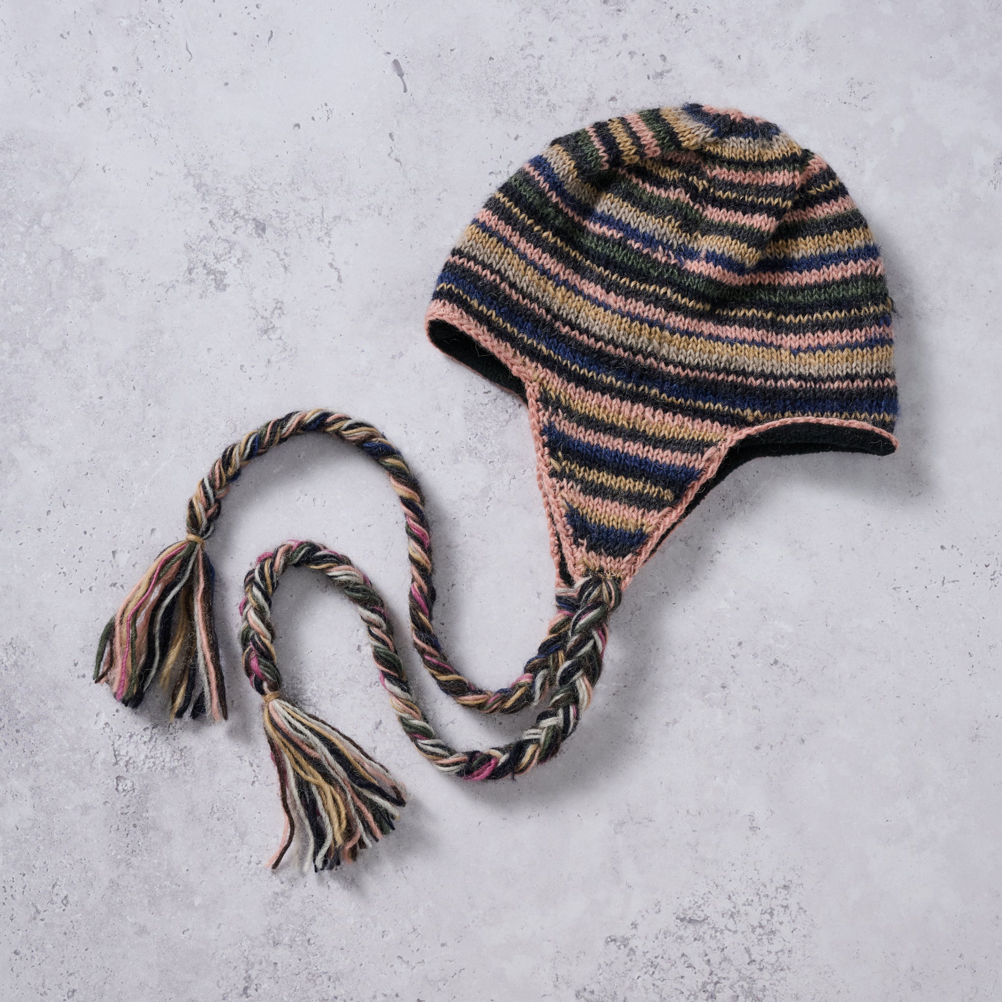 Colorful Stripes Wool Hat - Braid Ties - Ten Thousand Villages