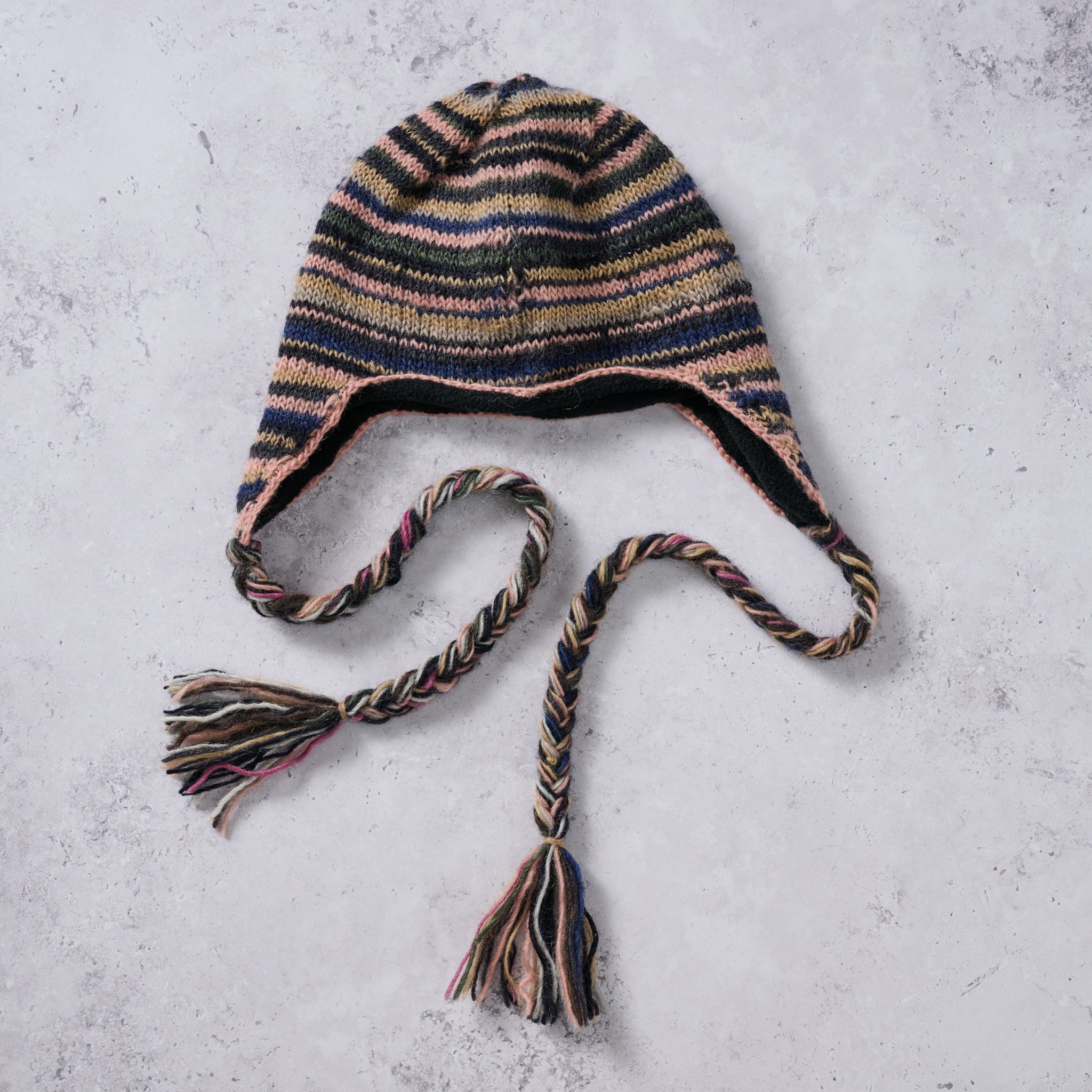 Colorful Stripes Wool Hat - Braid Ties - Ten Thousand Villages