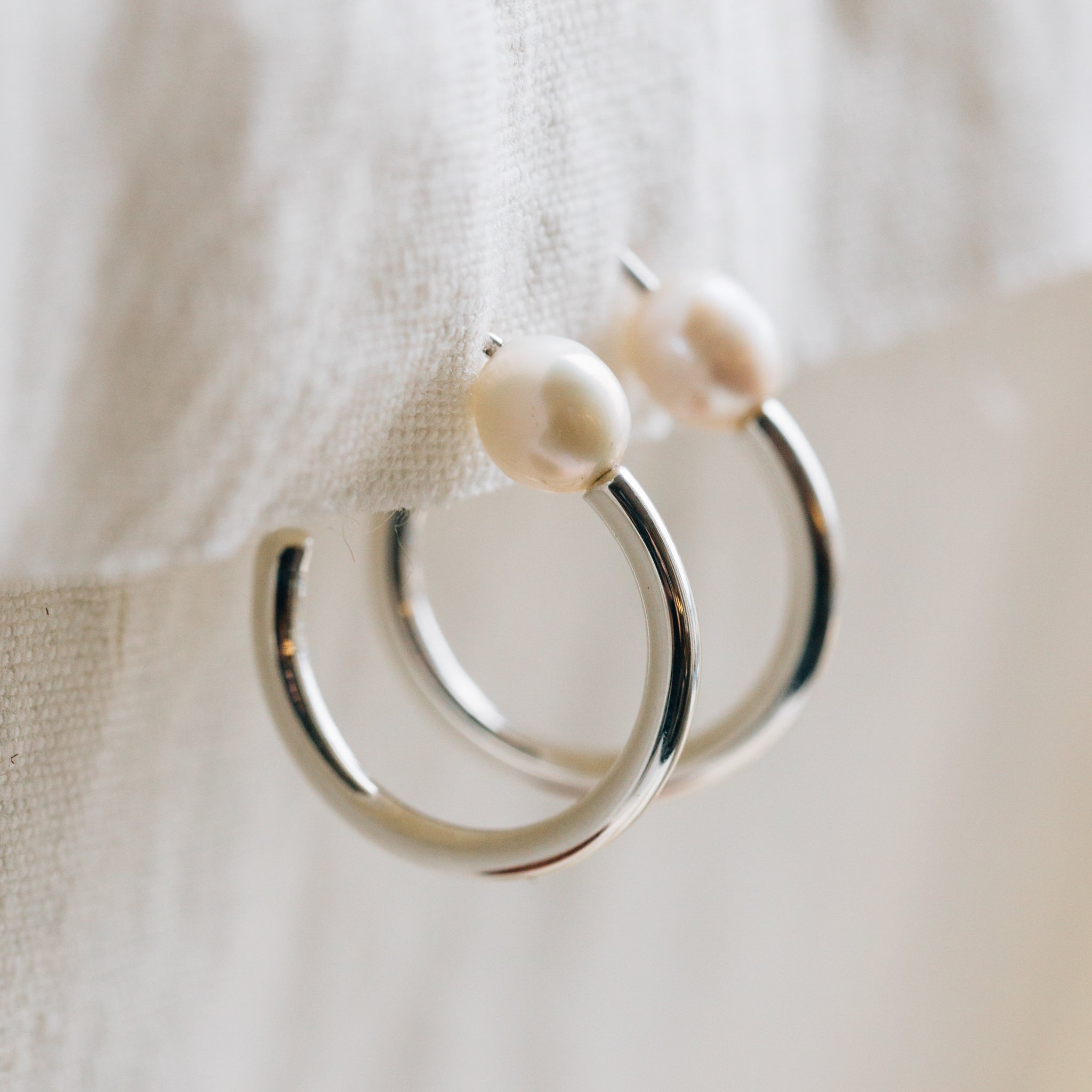 Ati Pearl Silver Hoop Earrings - Ten Thousand Villages
