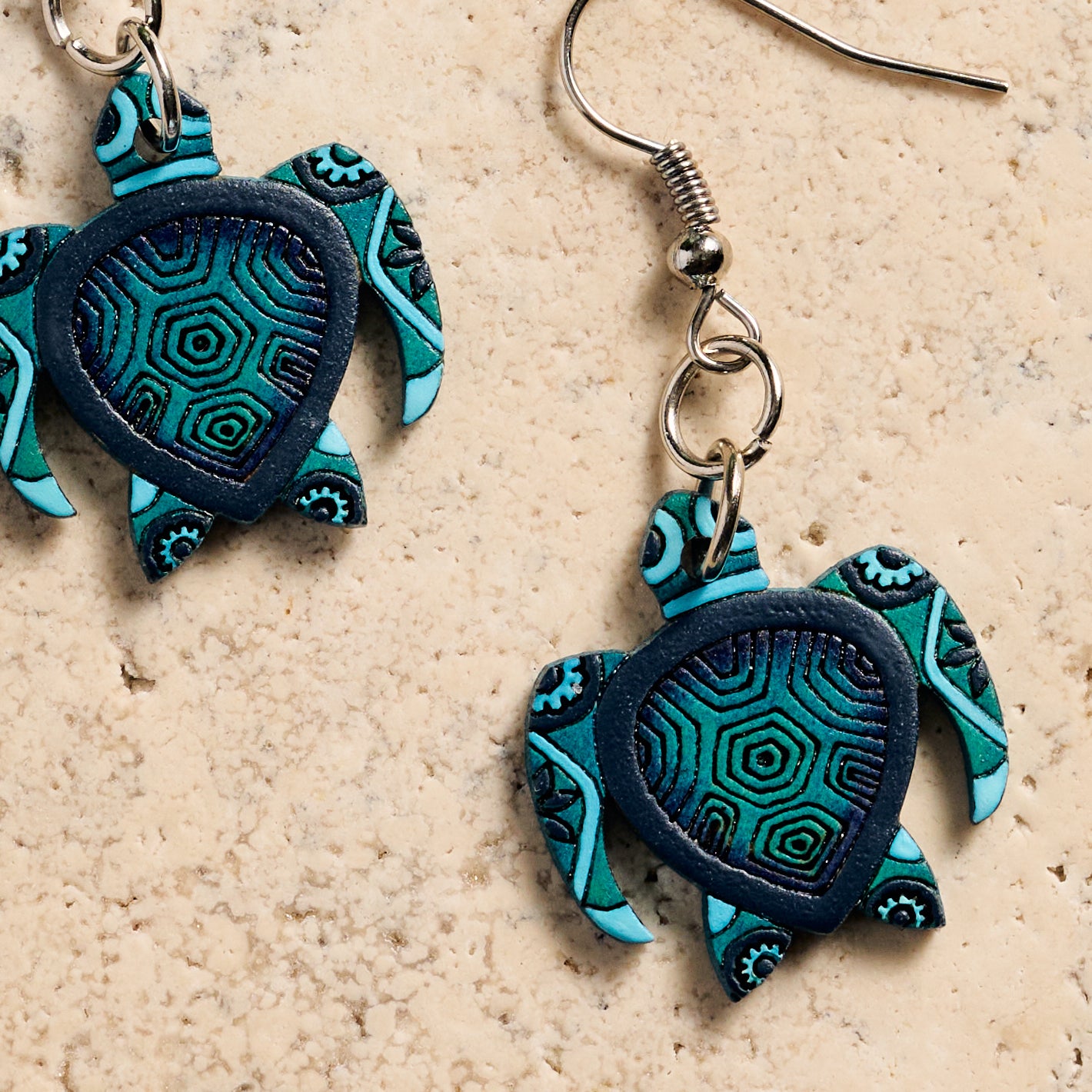 Hand Painted Gourd Turtle Dangle Earrings