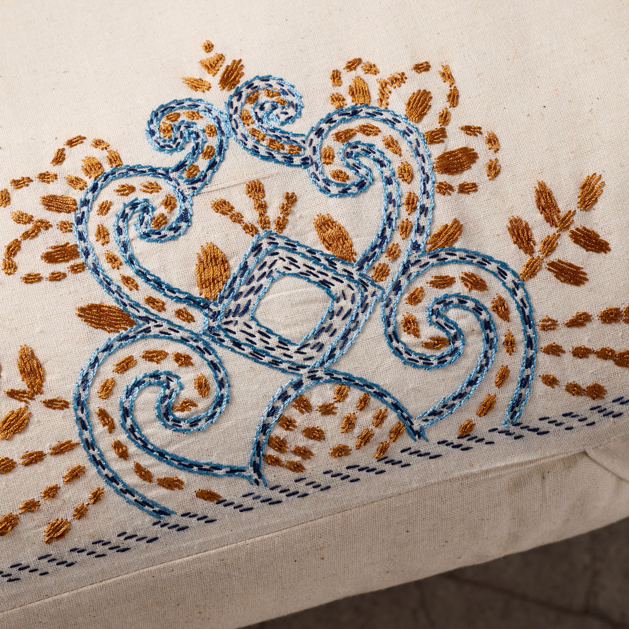 Jatila Hand Embroidered Lumbar Pillow Cover