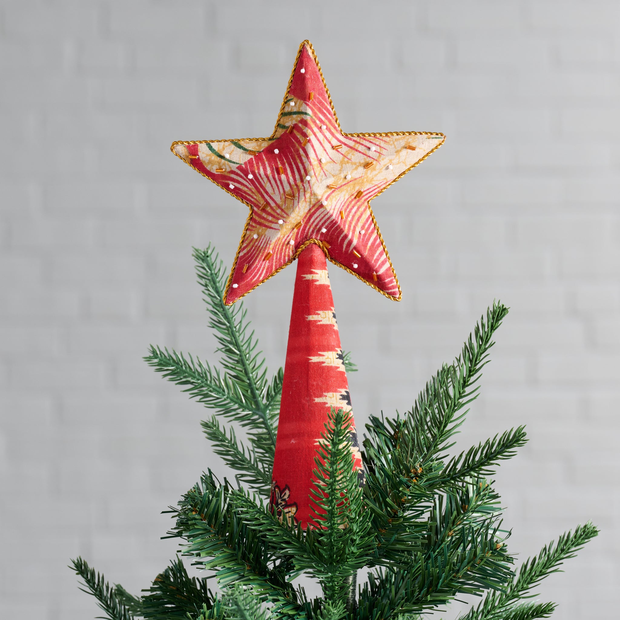 Upcycled Sari Star Tree Topper - Ten Thousand Villages