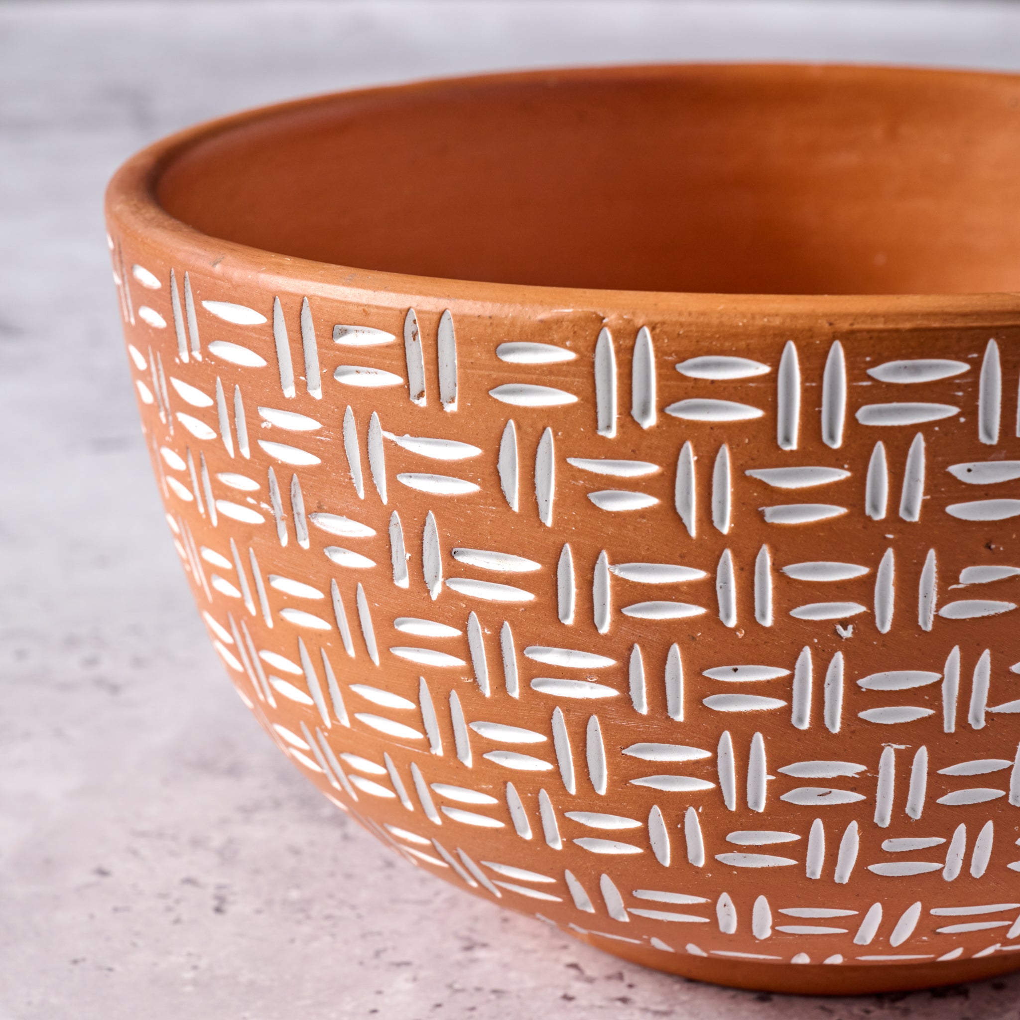 Lattice Lines Terracotta Bowl - Ten Thousand Villages